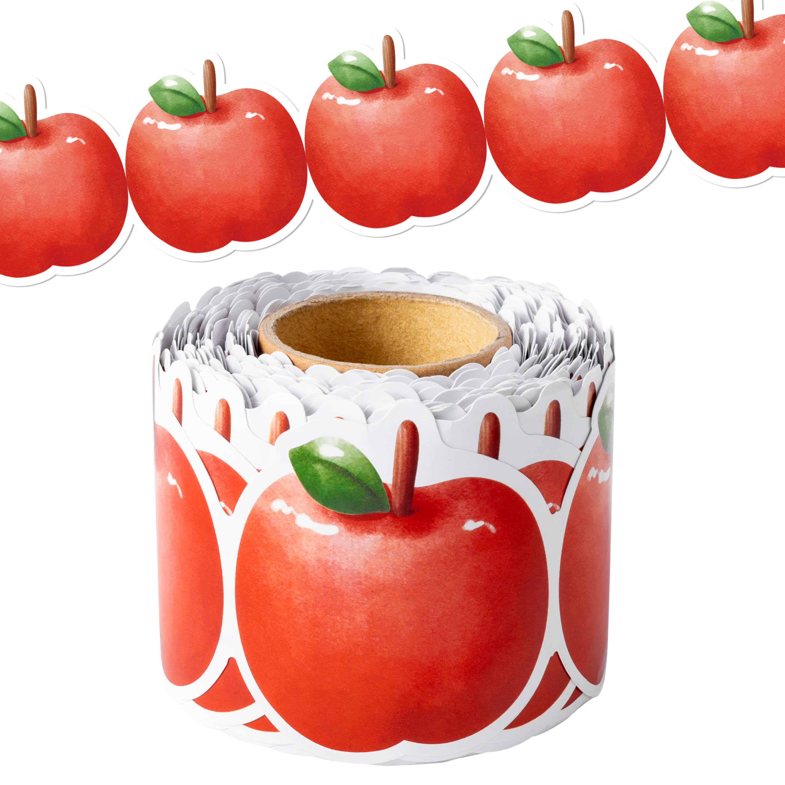BeYumi Watercolor Apple Border Trim - 65ft Back to School Apple Shape Rolled Border Trim Pastel Watercolor Bulletin Board Set Classroom Office Chalkboard Kindergarten Elementary Home Party Decoration