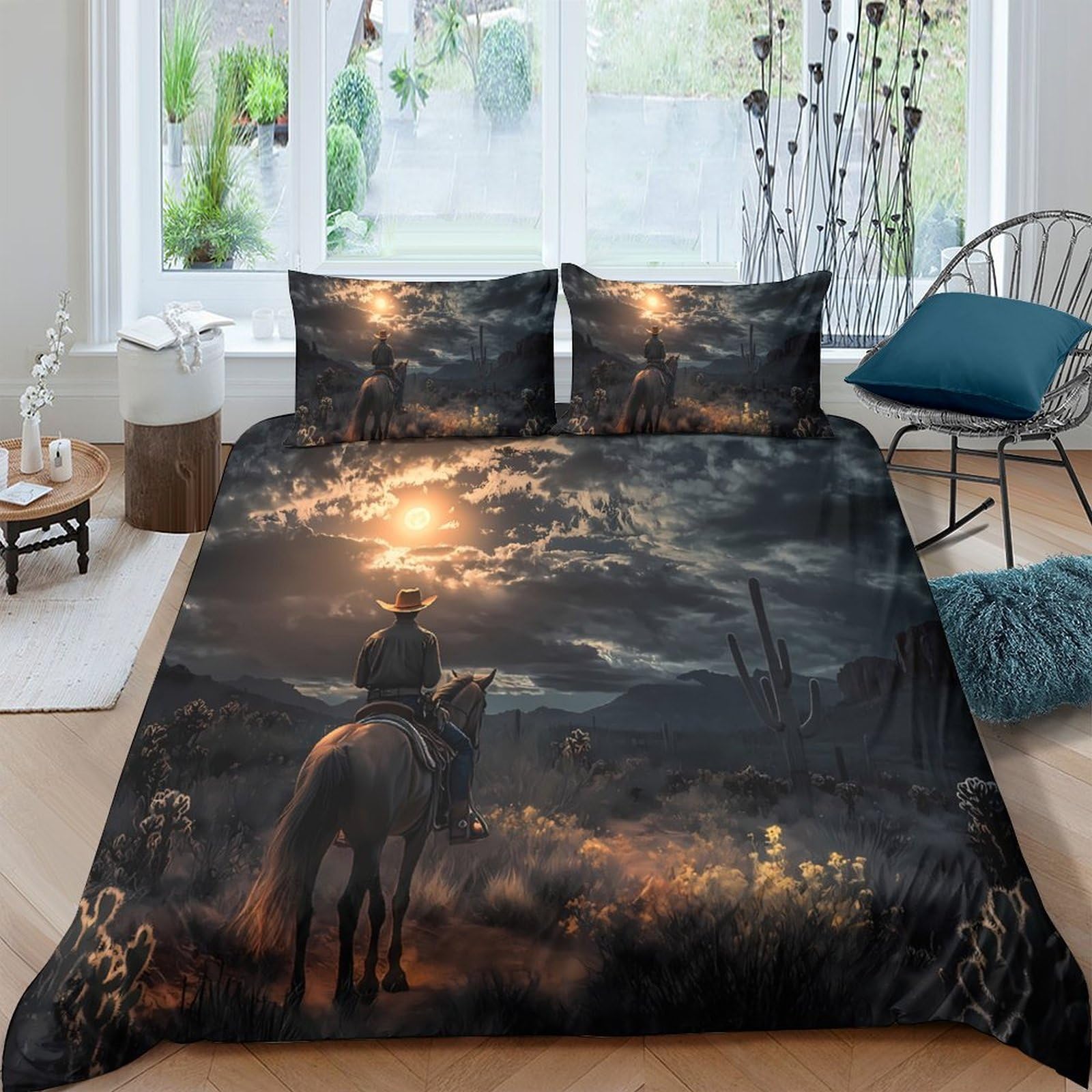 Ctjqhvkz Style-5 3D Printed Sunset Rider Fitted Sheet Microfiber Soft Breathable Night Forest Mattress Cover For Bedroom Decor Single（135X200cm）