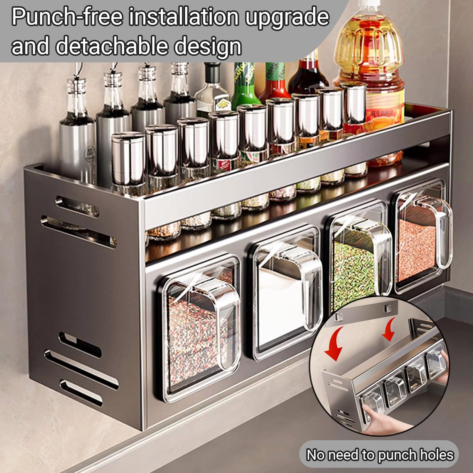 Gewürzregal aus robustem Edelstahl (24 x 10,7 x 12,3 cm) zur Wand- oder Arbeitsplattenmontage für optimale Küchenorganisation