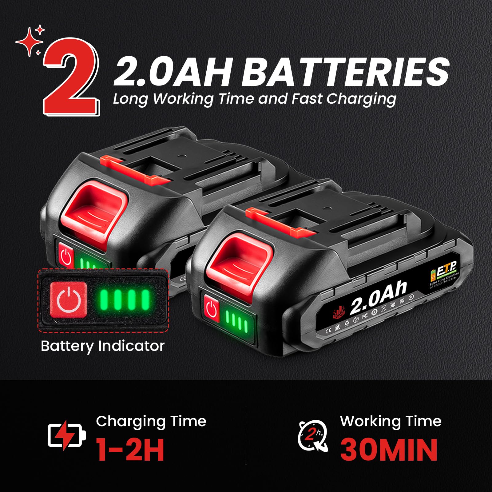 ONEVAN Pompa dell'acqua a batteria, 600 l/h, pompa da giardino elettrica con indicatore di potenza, 2 batterie da 2000 mAh, regolazione a 2 marce, pompa dell'acqua con ugello 7 in 1, tubo, filtro