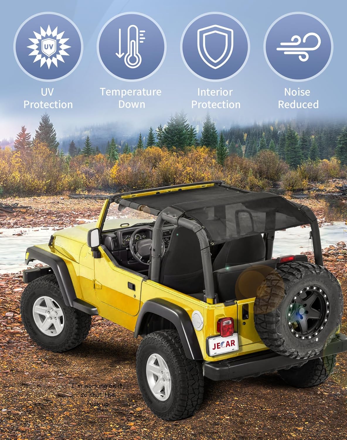 JeCar Mesh Sunshade Durable Polyester Bikini Top Cover Provides UV Protection for 1997-2006 Jeep Wrangler TJ, Black