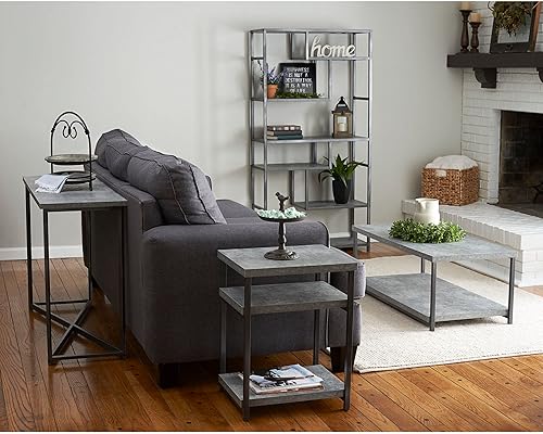 Miniatura 7 de Household Essentials Jamestown - Mesa de sofá para consola rústica, hormigón y metal negro