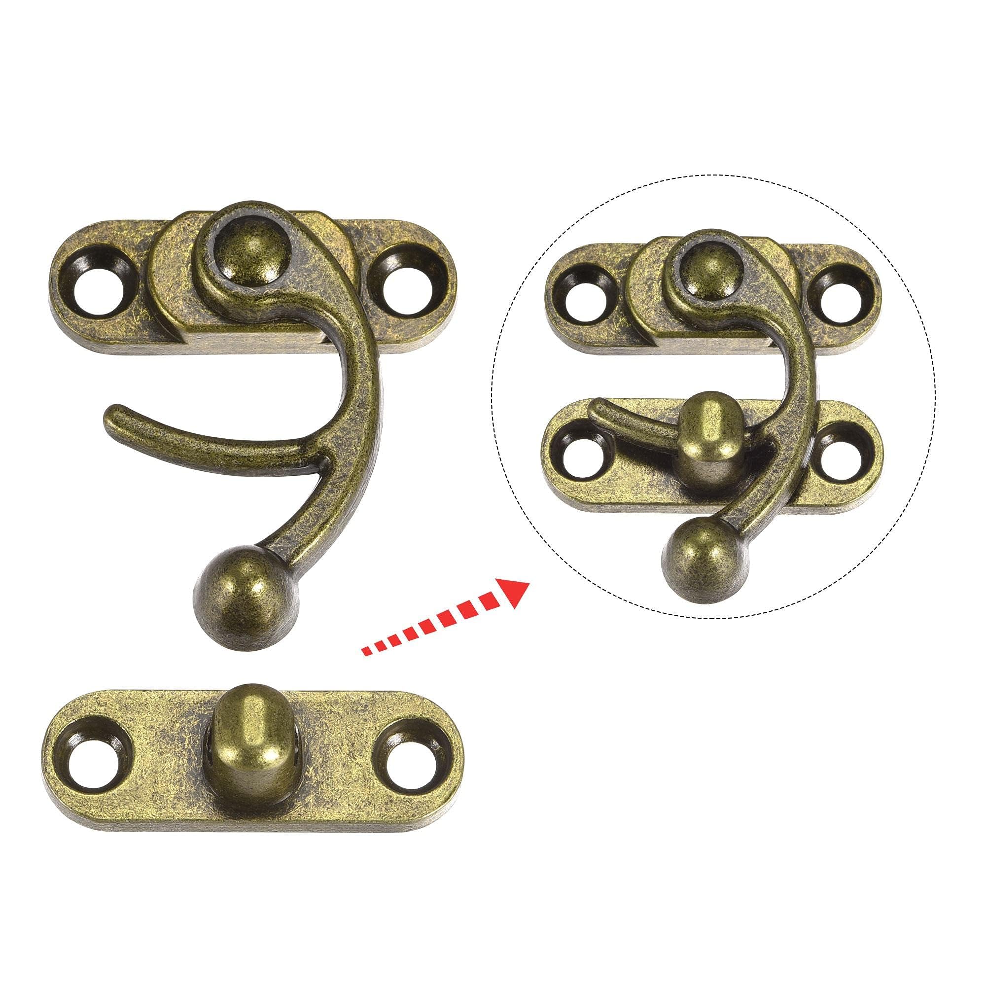 Antique Vintage Lock Clasp Right Latch Hook Hasp 45mmx39mm Swing Arm Catch Bronze Tone 2 Pcs - Image 3
