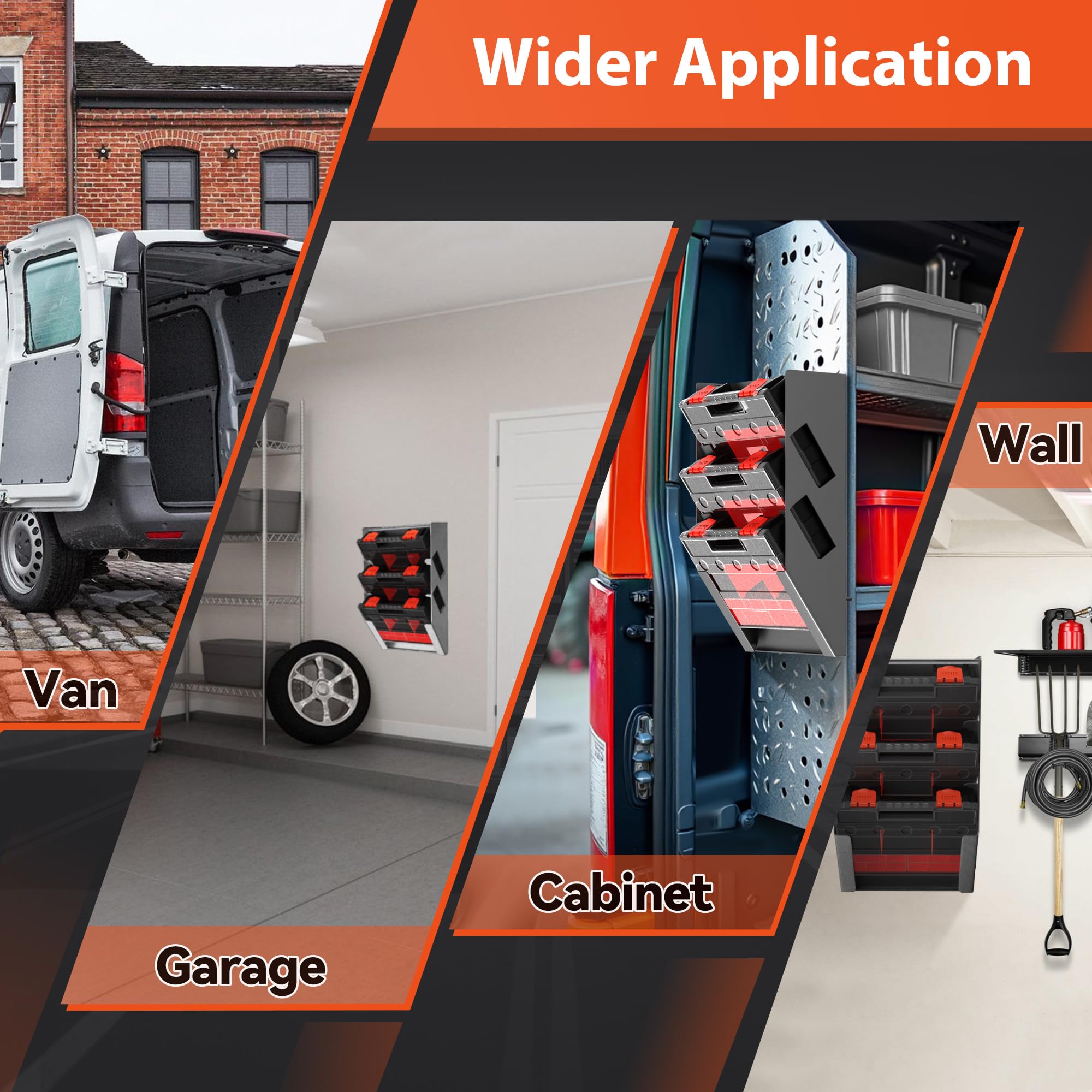 Zestaw do zawieszania regałów do furgonetki, organizerów i pudełek do przechowywania, 3 małe części, organizer do skrzynek narzędziowych, 63 przegródki i 1 metalowy wiszący organizer