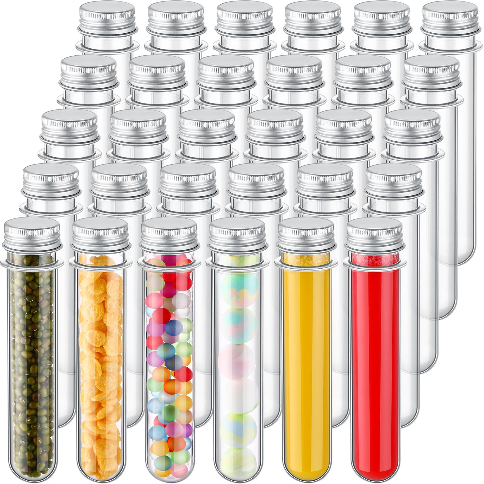 Dandat 50 provette da 40 ml in plastica con coperchio a vite, 30 x 185 mm, trasparenti, per campioni di polvere, semi, perline, regali, forniture per feste scientifiche
