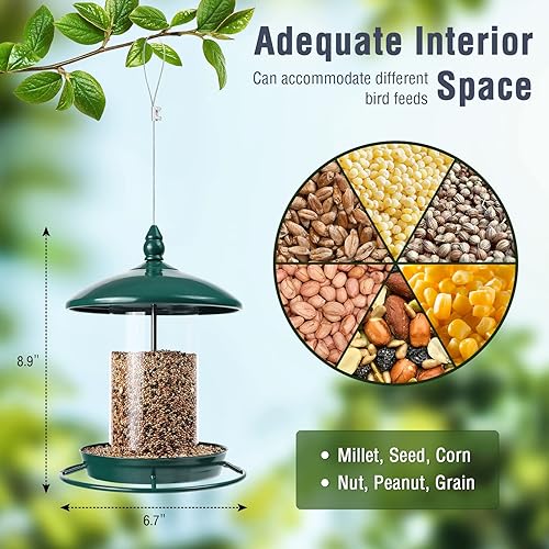 Miniatura 2 de Comederos para pájaros para exteriores, techo de metal, a prueba de mordidas, perca de alimentación de 360, comederos para pájaros silvestres para