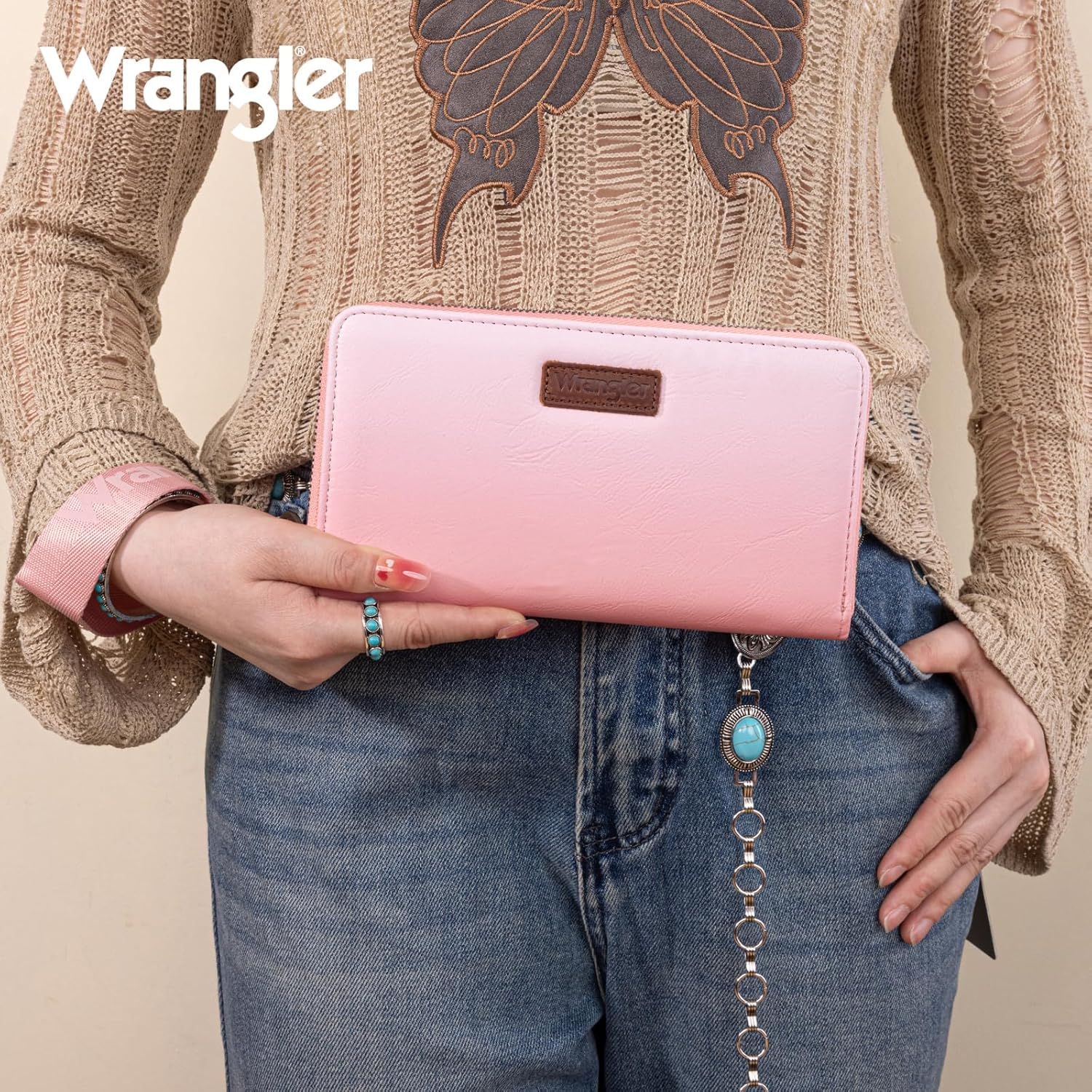 Wrangler Pink Wristlet Wallets Women Large Phone RFID Wallets, Card Cases & Money Organizers Ladies Female Travel Clutch Wallet Large Capacity Cash Credit Card Wallet with Smooth Zipper - Image 2