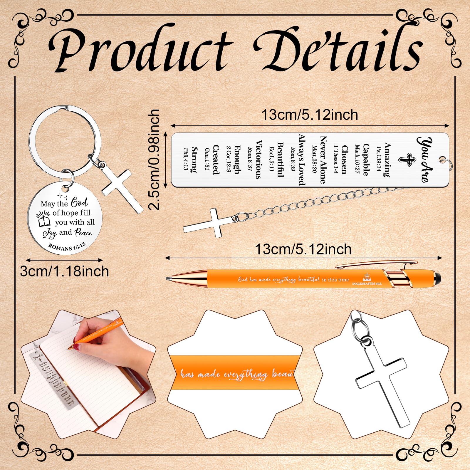 HAOWANWW 4 Pcs Christian Gift Christian Notebook Refillable Leather Journal Notebook with Ballpoint Pen Bible Verse Bookmarks Keychain Inspirational Christian Gifts for Him Her Christmas Graduation - Image 3