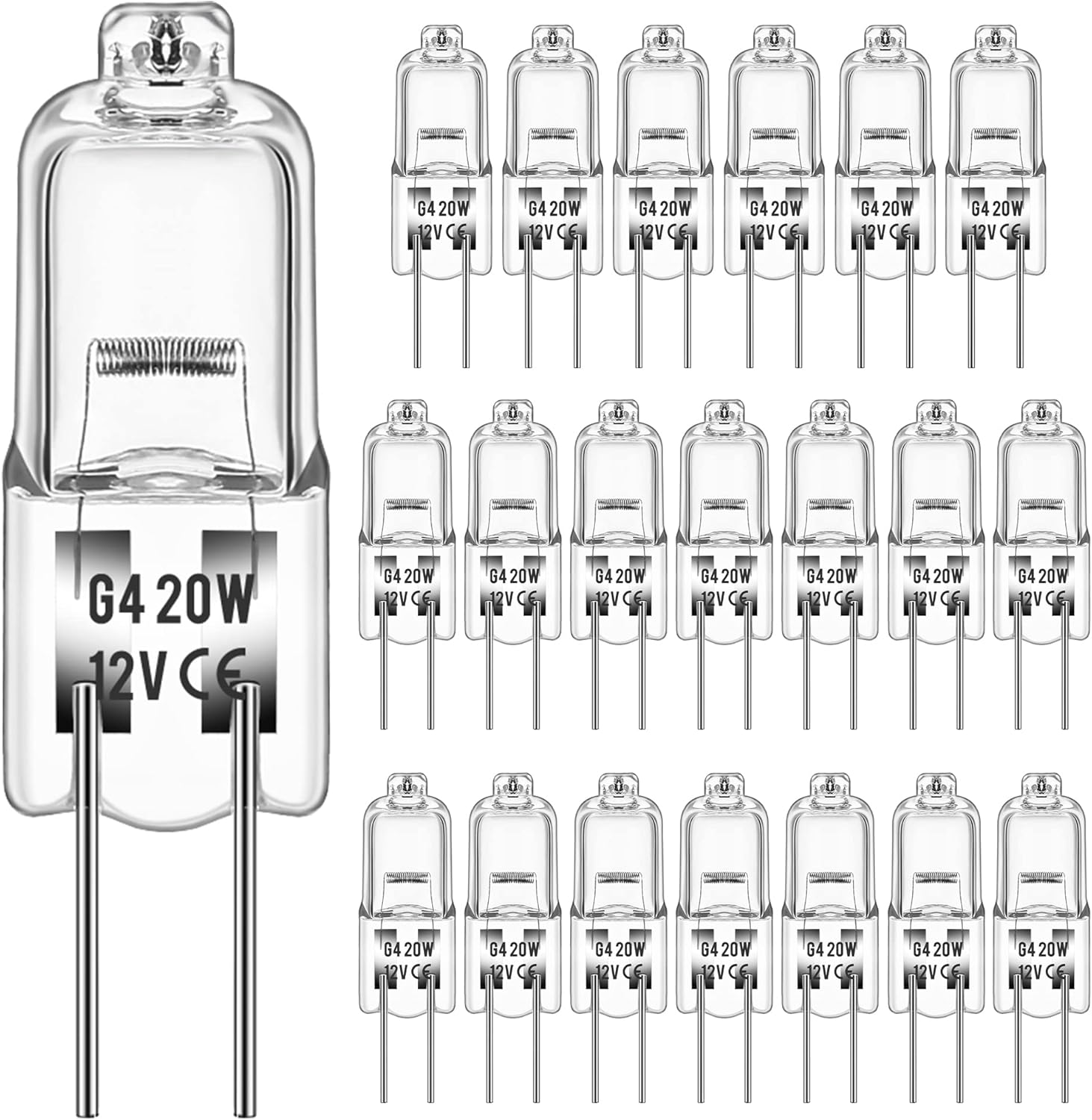 DORESshop 10 Packs G4 Base Halogen Light Bulbs, 2 Pin 12V 20W T3 Bi-Pin Long Lifetime Dimmable 3000K for Under Cabinet Puck Light, Chandeliers