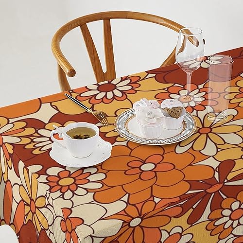 Miniatura 846 de Mantel floral hippie, diseño retro de los años 70, naranja, rosa, azul, floral, bohemio, estampado estético de margaritas, para fiesta, picnic