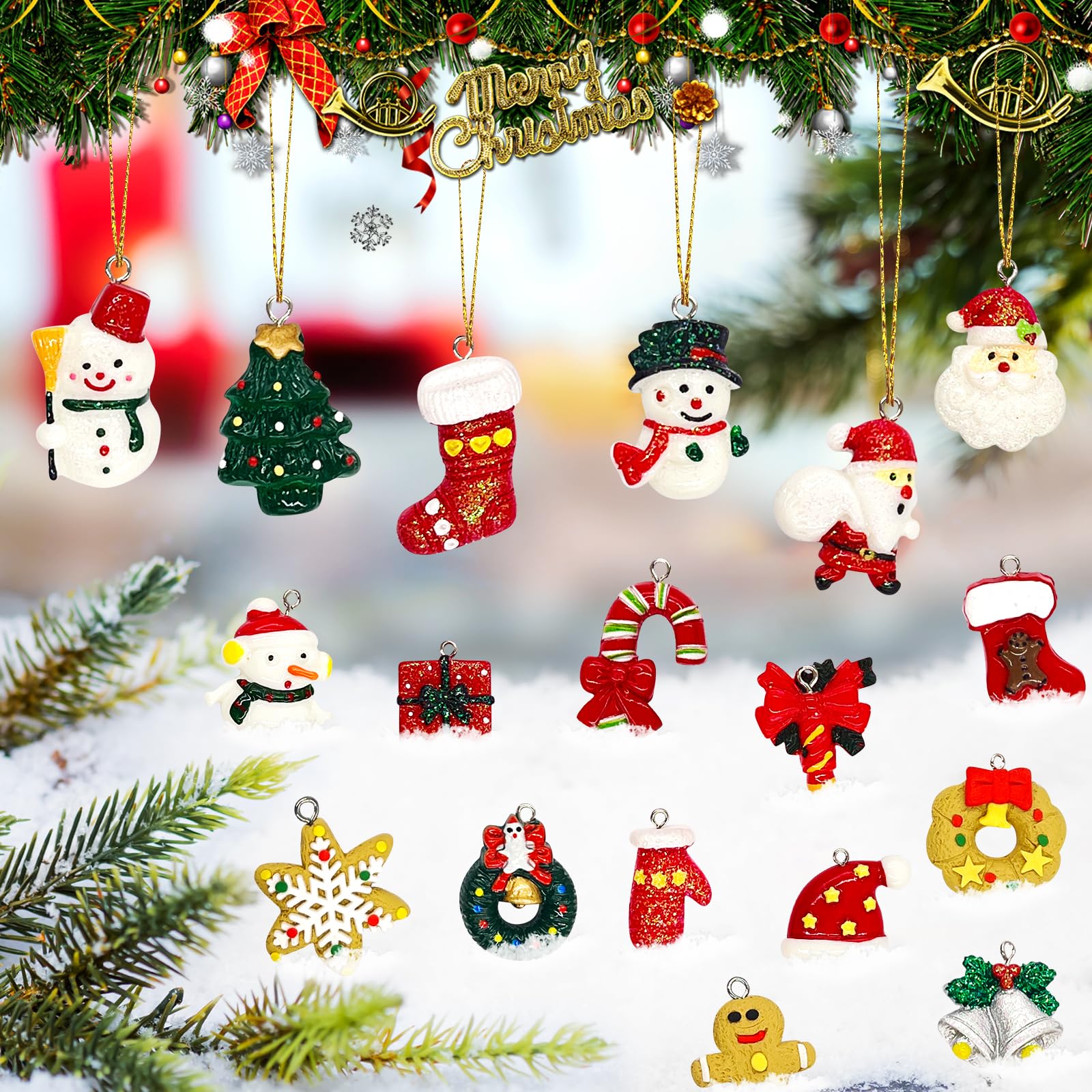 18 Pezzi Miniature Natalizie Resina, FUKPO Ornamenti Natalizi Mini