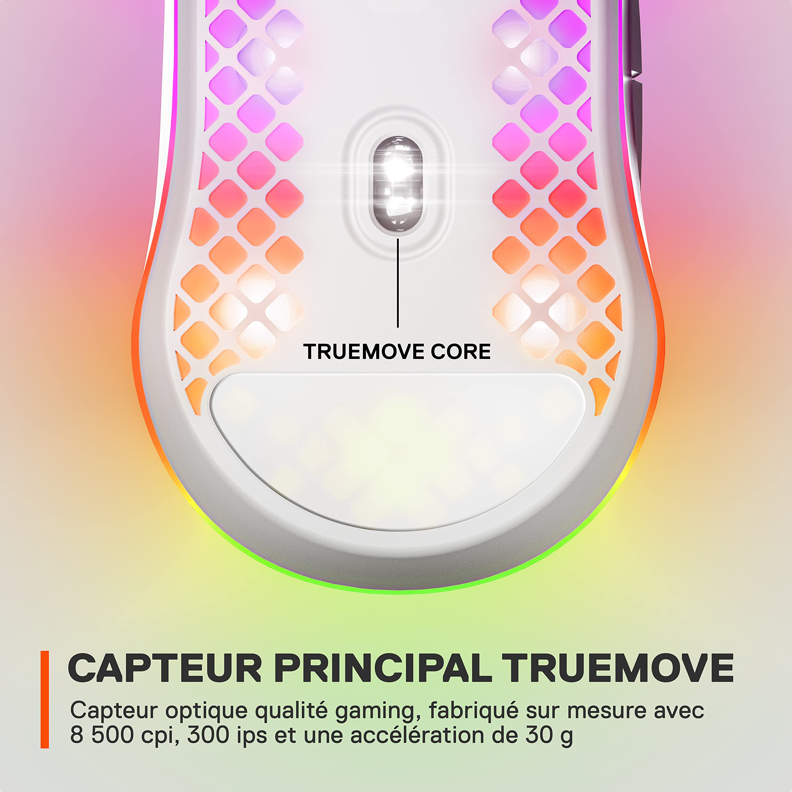 SteelSeries Aerox 3 - Souris gaming RGB perforée - Conception étanche ultralégère - Capteur optique TrueMove Core 8 500 DPI - Snow