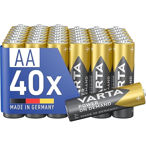 VARTA Pile AA, confezione da 40, Power on Demand, Alcaline, 1,5V, confezione in imballaggio ecologico, per accessori computer, dispositivi Smart Home, Made in Germany [Esclusivo su Amazon]