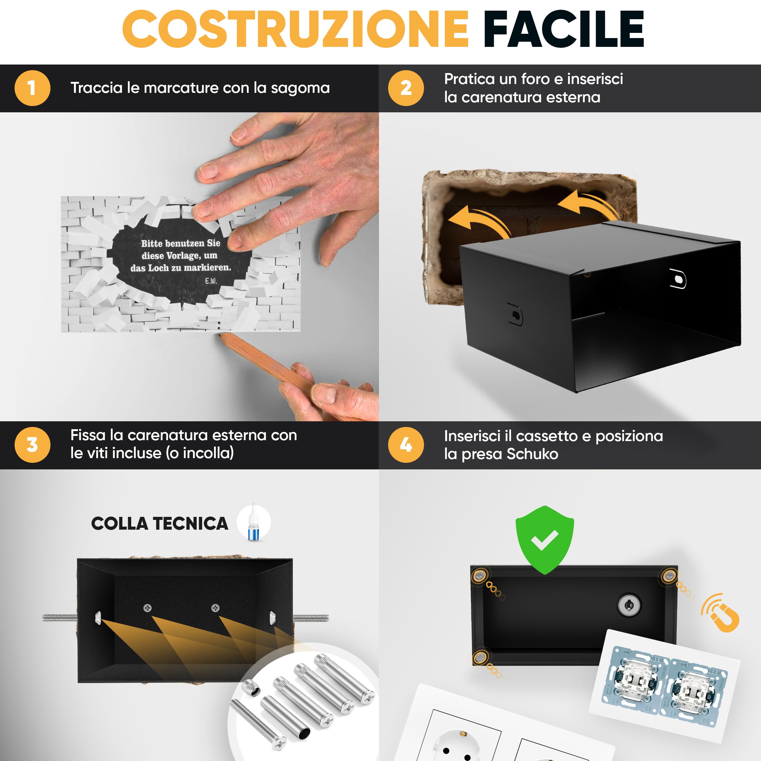 Elder Welder® Cassaforte Invisibile a Presa Elettrica | Compatibile con Qualsiasi Presa Doppia Schuko | Mini Cassaforte a Muro con Chiave | Nascondiglio per Soldi