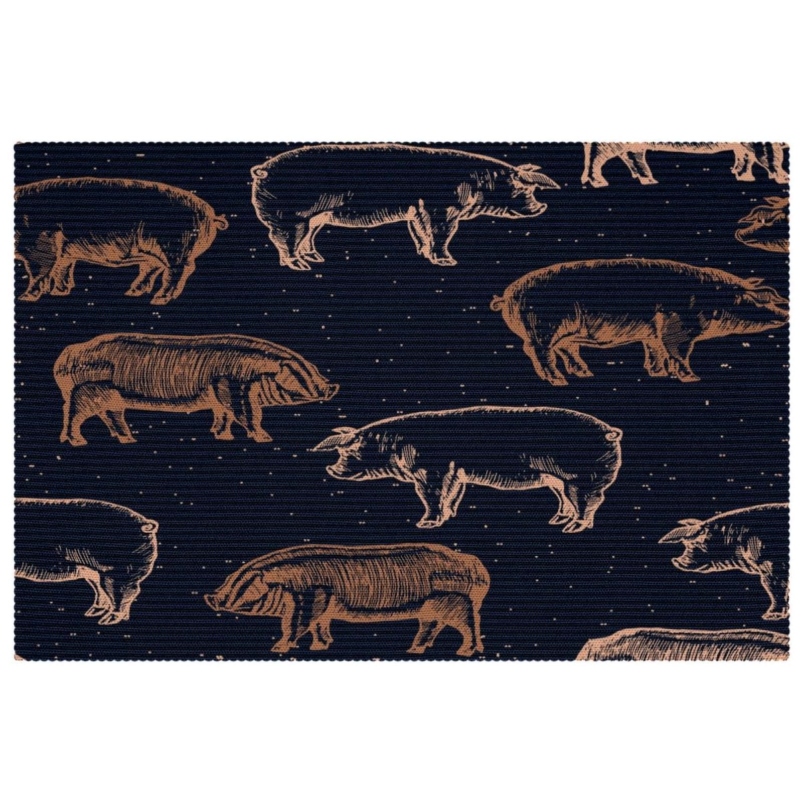 Lot de 6 sets de table Farm Pig 30x45 cm antidérapants pour repas de famille chaleureux