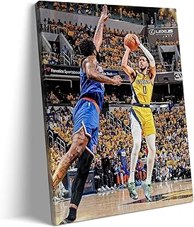 2025 NBA Playoffs Wall Art, Indiana Pacers Print, Tyrese Haliburton Shooting Poster Framed Art, Basketball Action Sports Wall Decor for Boys Room and Man Cave Decor 8x10inch