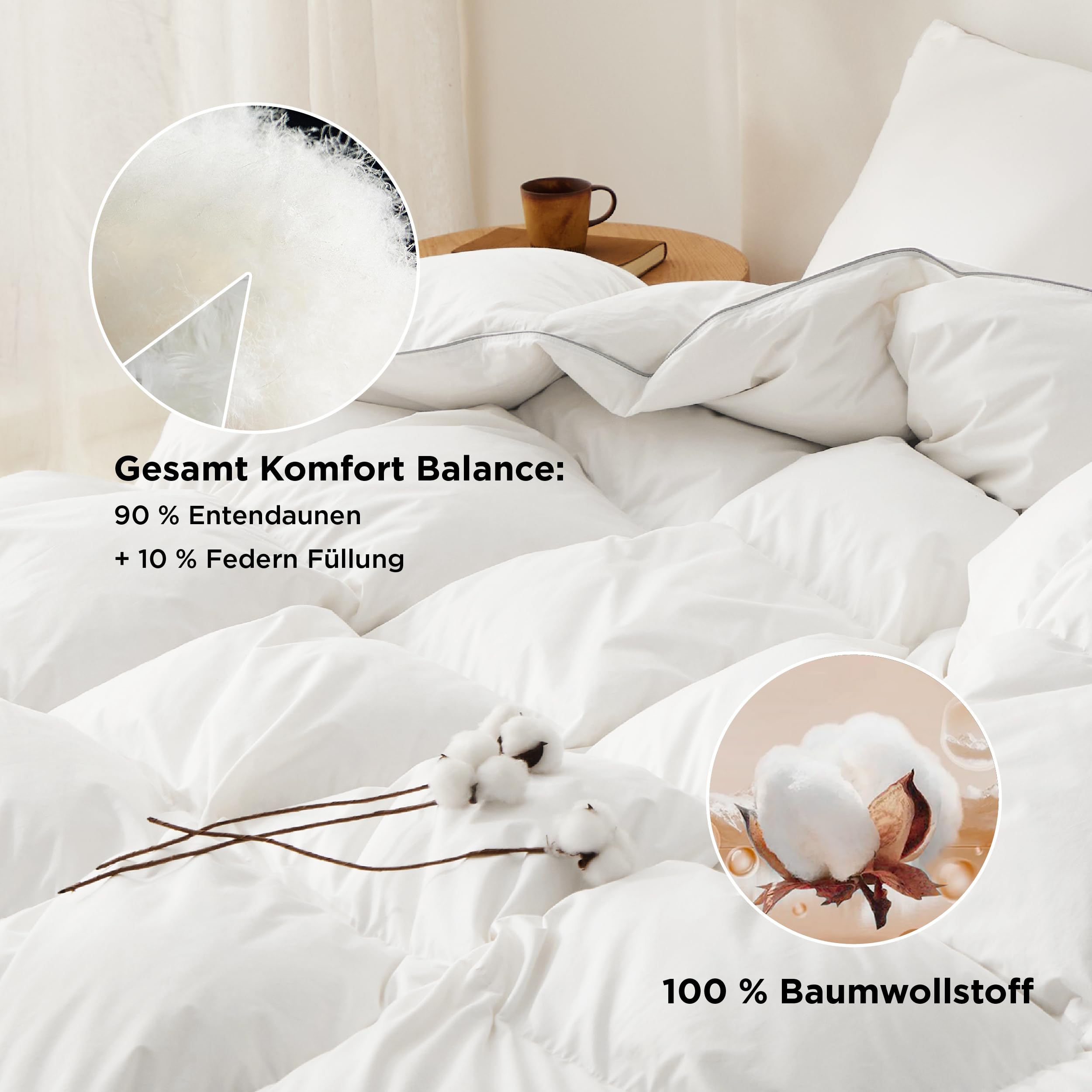 BEDSURE Daunendecke 135x200 Daunen Bettdecke - Warm Winterdecke 90% Daunen und 10% Federn 880 gr. Füllung, Federbettdecke with Öko-Tex, RDS in Deutschland, Waschbar Steppdecke Weiß | Winterdecke aus 90% Daunen,Dick Füllung, Extra Warm Federbettdecke with