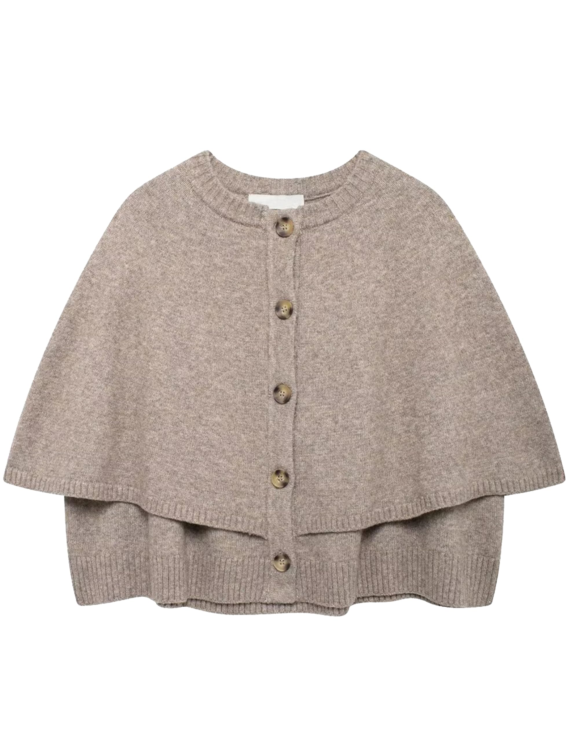 Womens Fall Knit Cape Cardigan Cropped Button Down Short Sleeve Shawl Sweater
