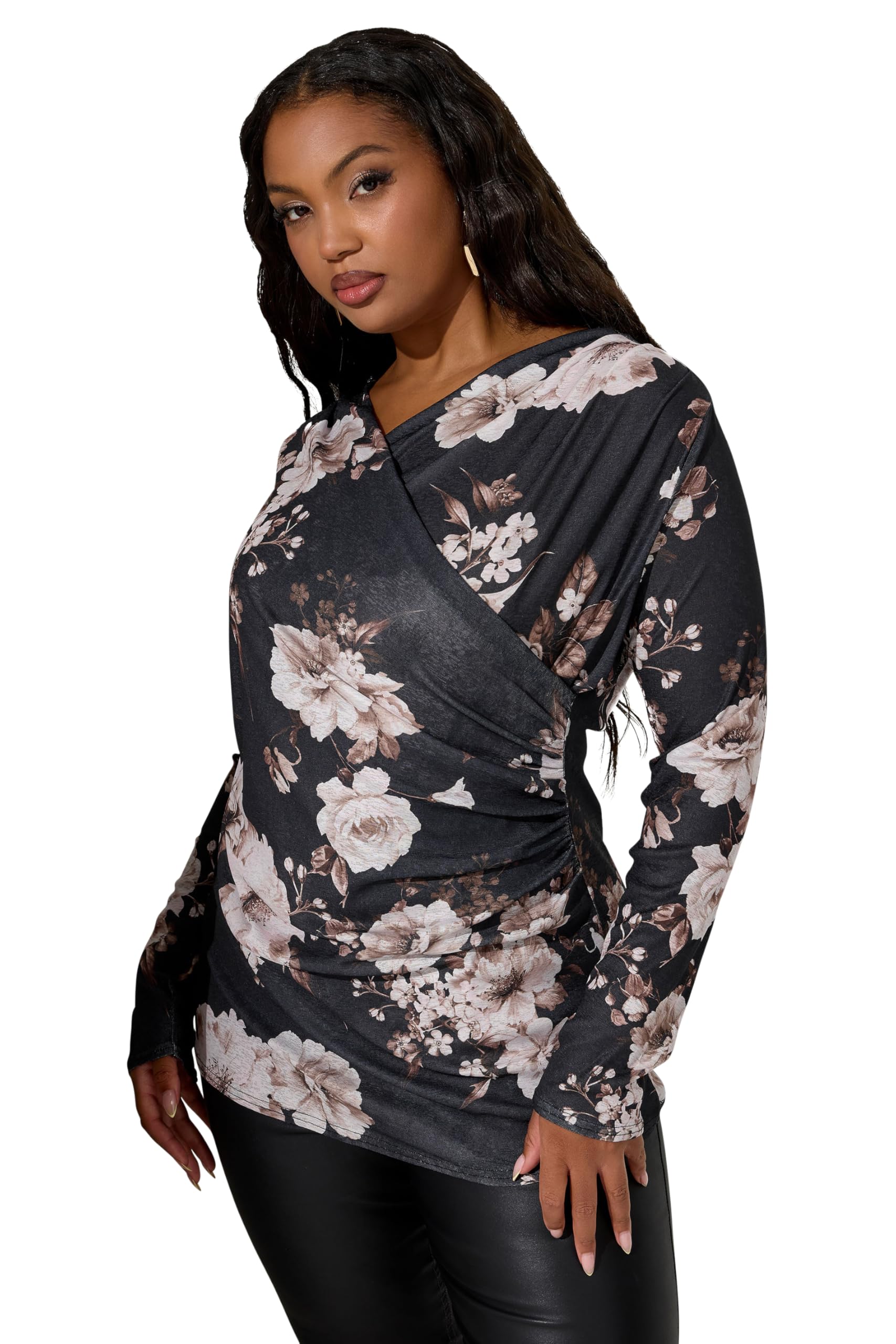 Yours Women's Grey Floral Print Wrap Top In Size 20