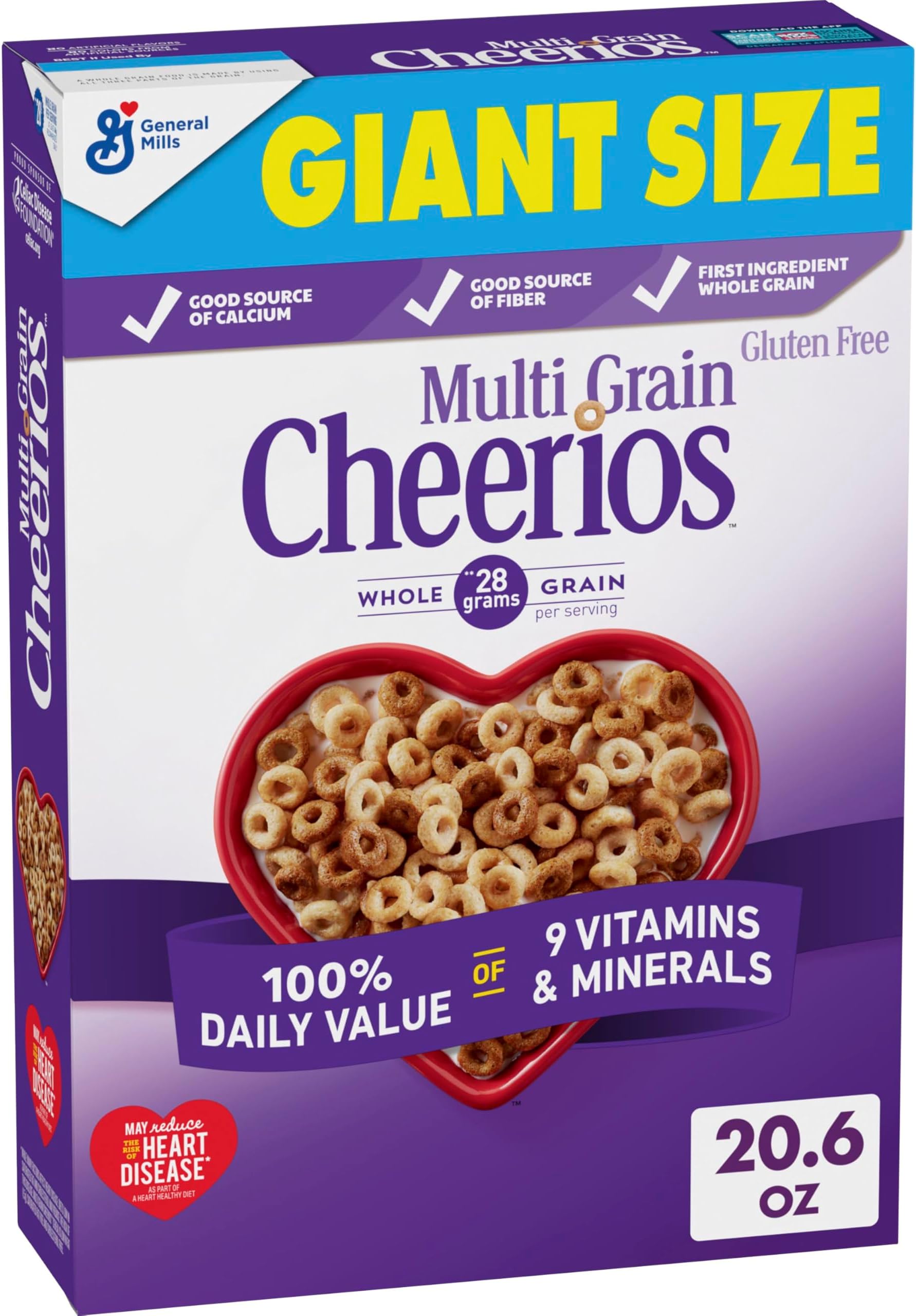 Multi Grain Cheerios, Heart Healthy Breakfast Cereal, Gluten Free, Giant Size, 20.6 oz