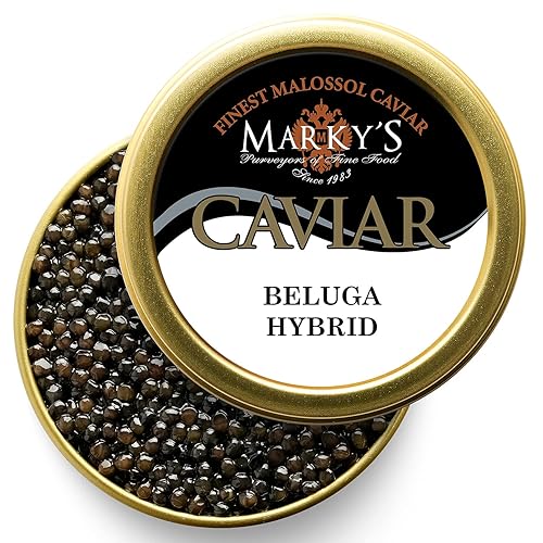 Markys Beluga - Caviar negro híbrido  2 onzas  201oz  Caviar premium HUS BAE Beluga Sturgeon Malossol Black Roe Caviar  Garantizado durante la noche