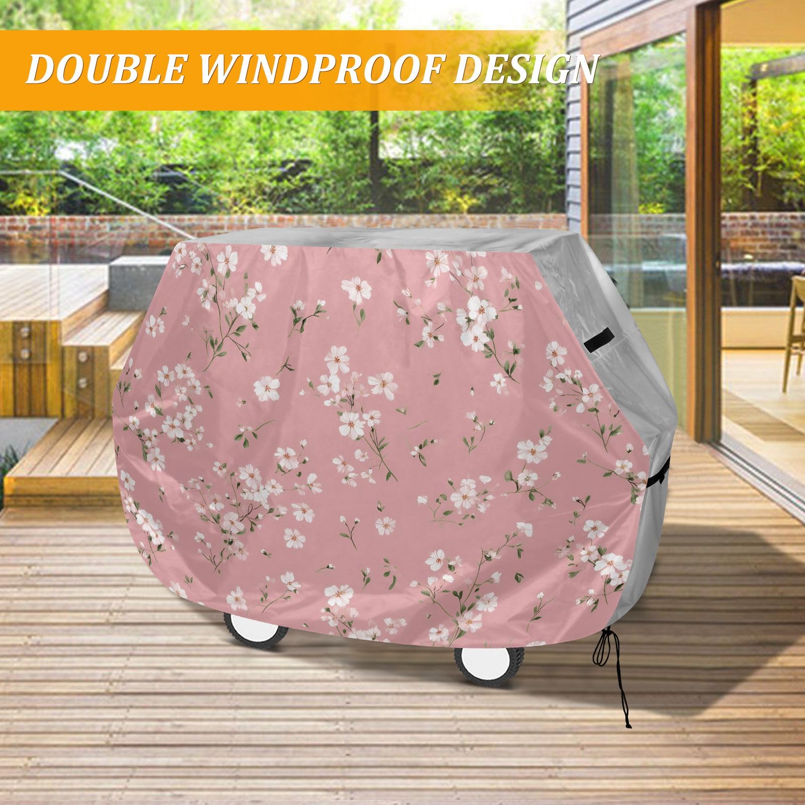 Copertura per barbecue impermeabile e resistente, motivo: floreale, colore: rosa
