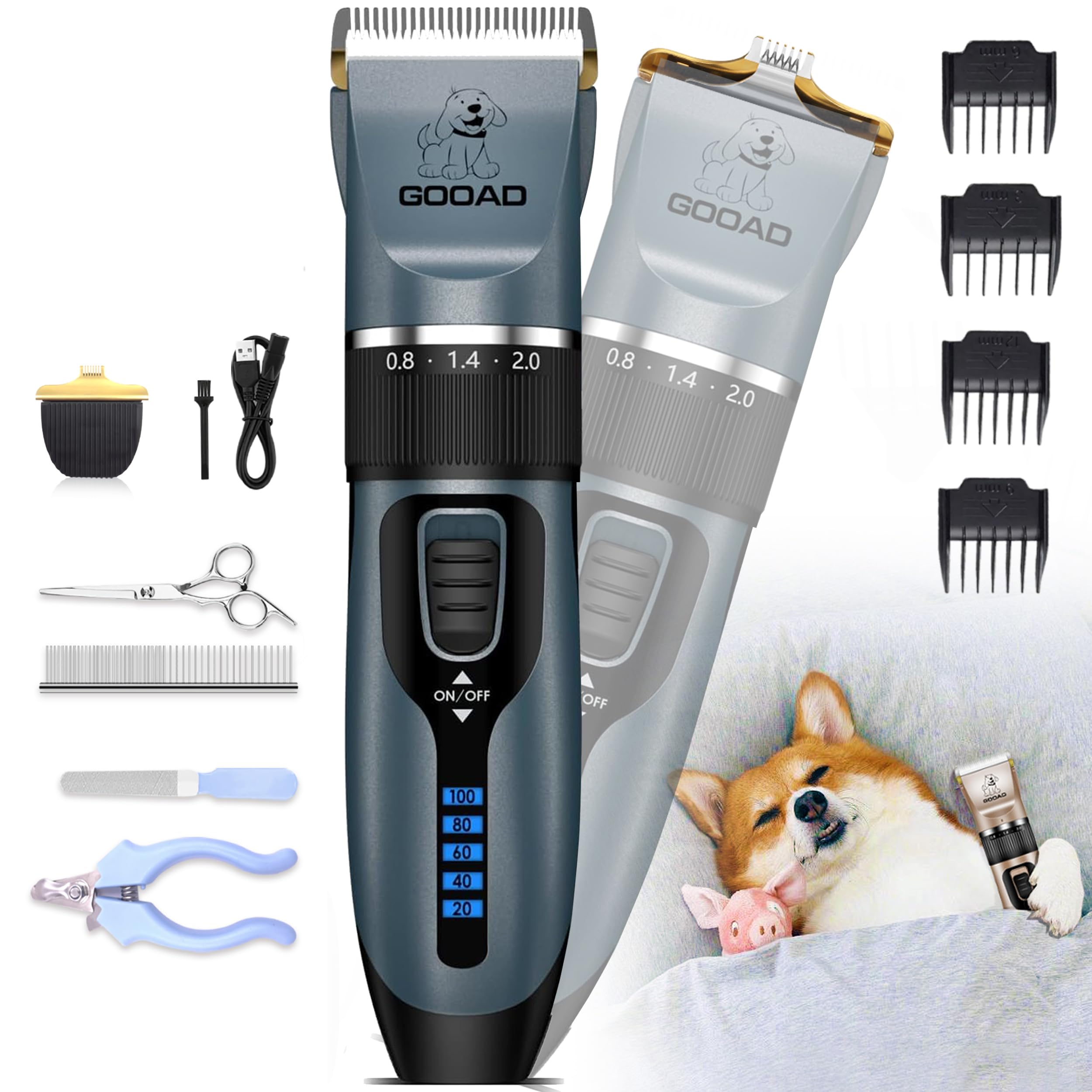 Kit de aseo para perros y recortador de patas, inalámbrico, bajo ruido, eléctrico silencioso, recargable, recortador de perros, cortadora de pelo de mascotas para abrigos gruesos, afeitadora