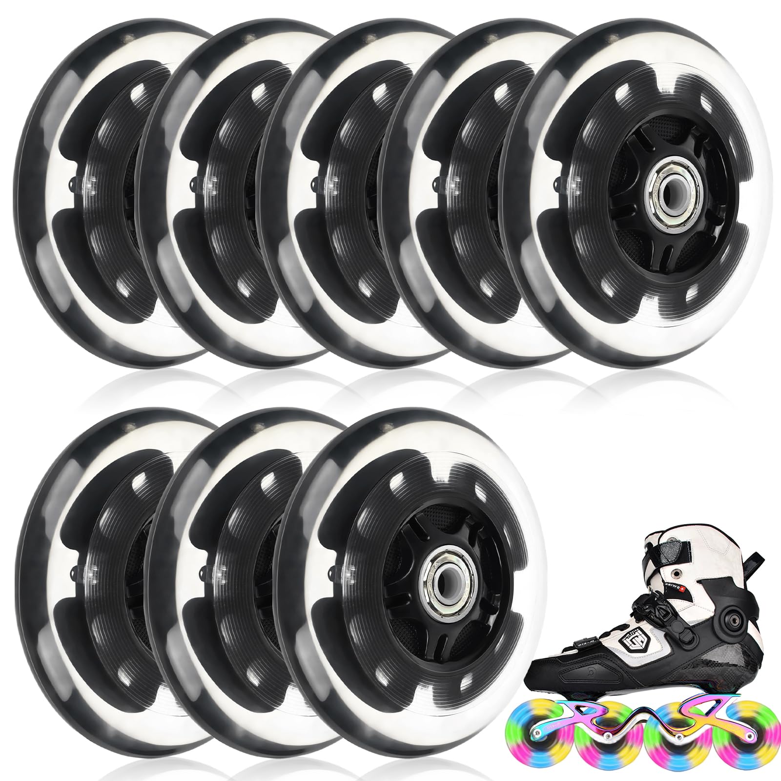 8 Roues De Rollers En Ligne LED Lumineuses 80mm - Dureté 82A Avec Roulements - Pour Patins Adultes/enfants