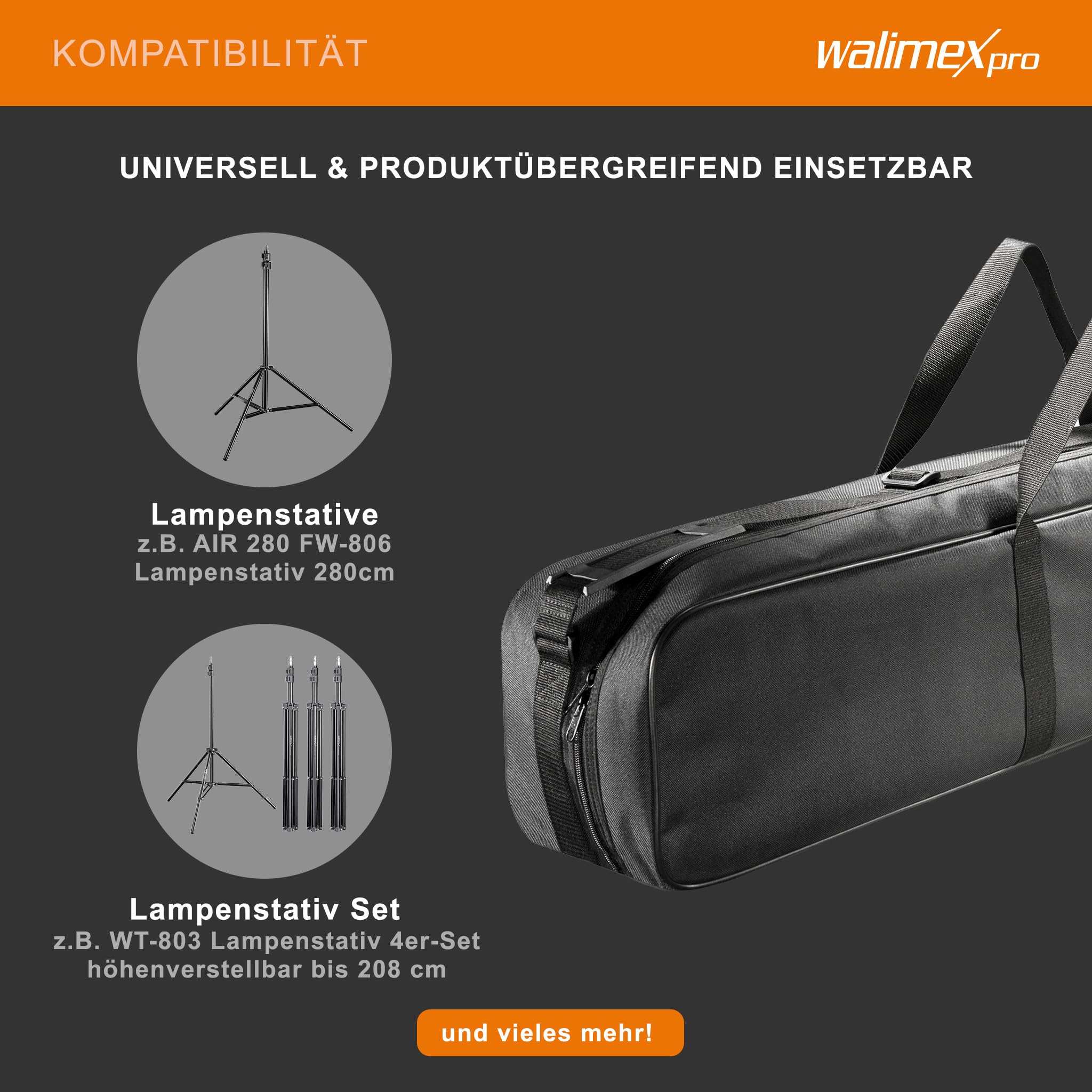 Borsa Treppiede Walimex Pro 98 Cm Per Max. 4 Monolocali Fino A 96 Cm - Borsa Per Il Trasporto Con Tracolla, Pratica E Comoda, Imbottitura Spessa, Esterno: 98 X 18 X 16 Cm, Interno 96 X 17 X 14 Cm