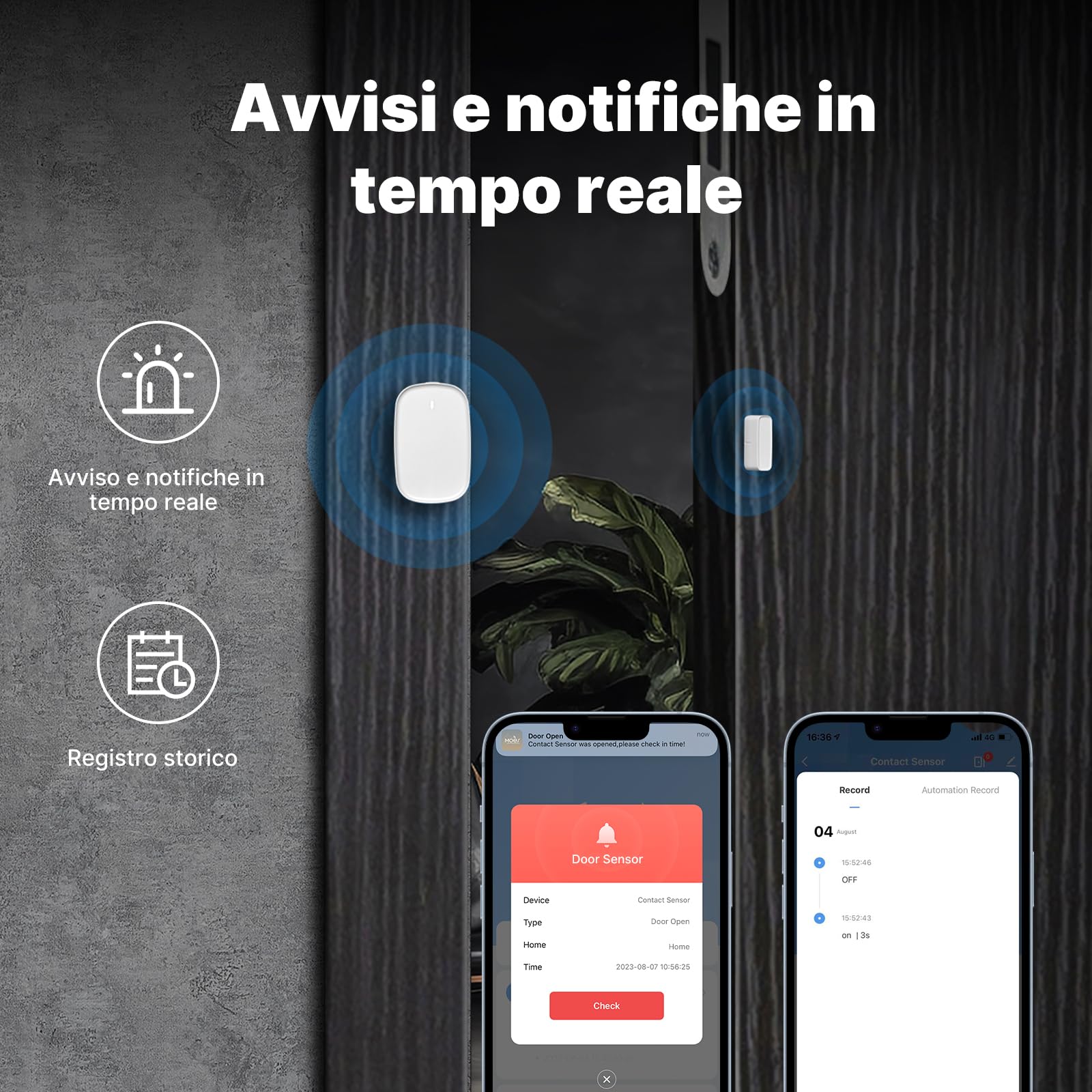 MOES Sensore intelligente per porte e finestre, richiede passerella ZigBee Tuya, rilevatore wireless per sistema di allarme e casa, compatibile con Smart Life/MOES/Tuya, 1 pezzo