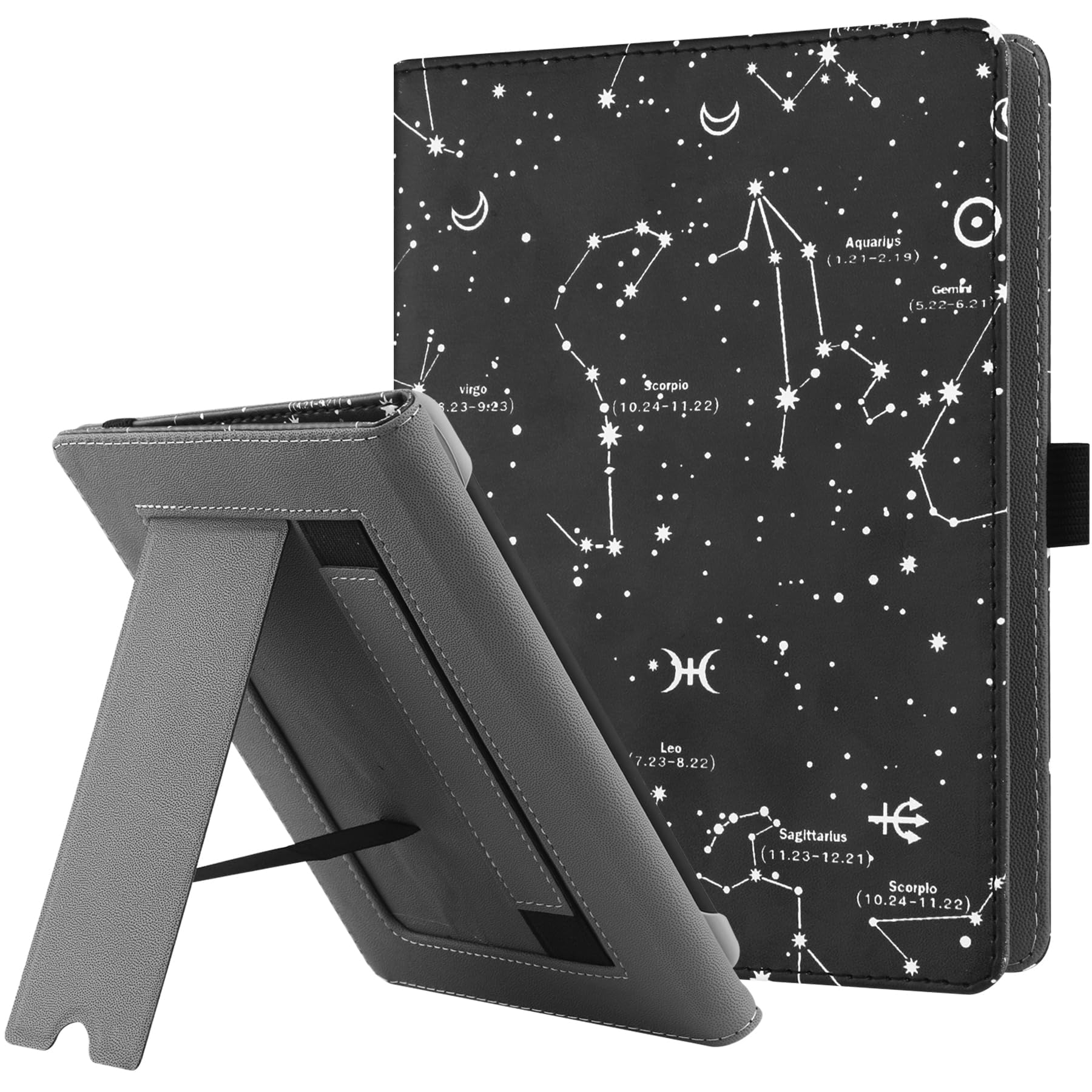 TERRIFI Universal Stand Case for 6-6.8 inch eReaders,Premium PU Leather Sleeve Stand Cover with Handstrap Compatible with All 6" 6.8" Paperwhite/Kobo/Tolino/Pocketook/Sony E-Book Reader-COS, black