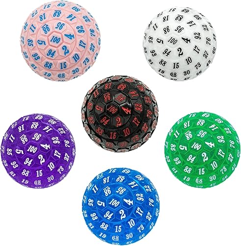 Miniatura 5 de Poludie Dados poliédricos de 100 caras, dados de juego individuales D100, cubo de 100 lados con bolsa negra, dado D100 de 1.890in (morado con número