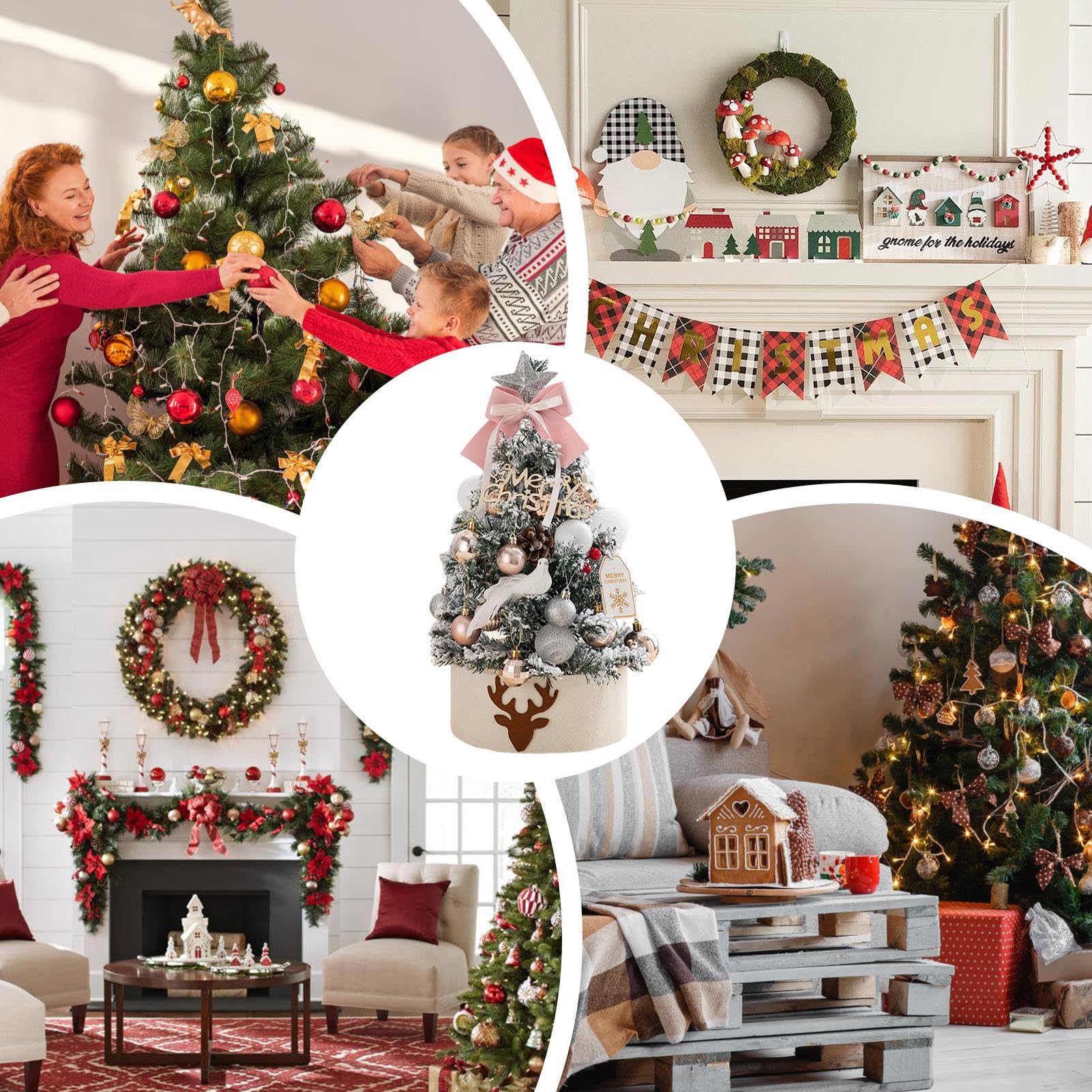 Sapin de Noël de Table de 45 cm avec éclairage intégré – | Décorations floquées pour cheminée, fenêtre, porte, décoration d'hiver