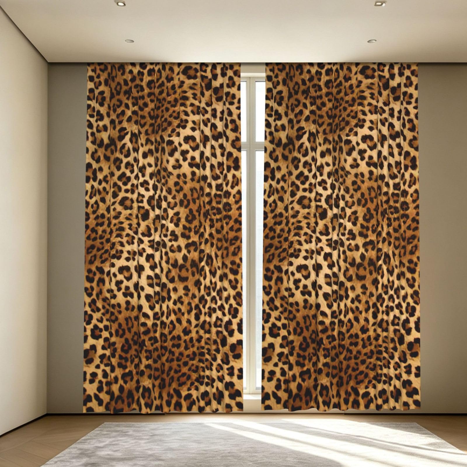 Yyoretp Cute Leopard Print Blackout Curtains for Living Room Bedroom Thermal Insulated Window Drapes.