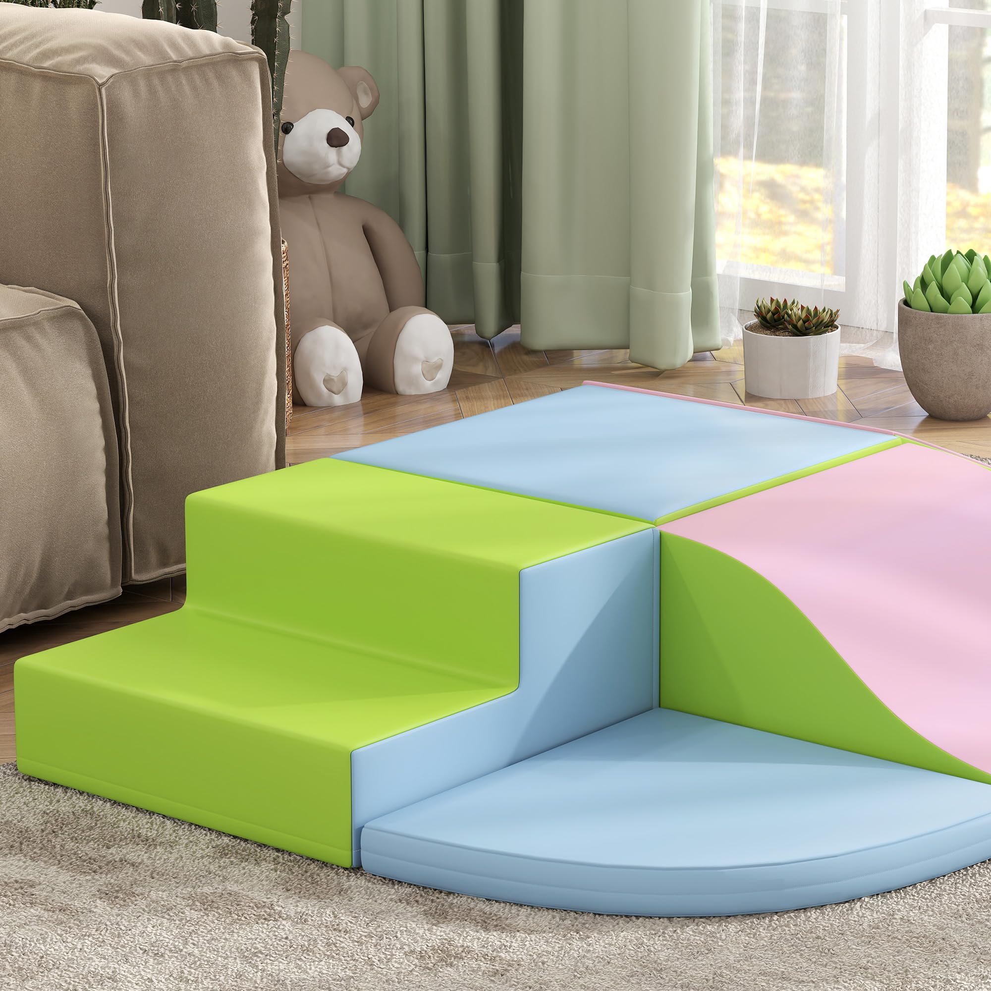 HOMCOM Baby-Motorik-Parcours 6PCS, Baby-Motorikmodul aus EPE-Schaumstoff mit kunststoffbeschichtetem Bezug, Schaumstoffbausteine, Lernspielzeug für Kinder im Vorschulalter, Mehrfarbig