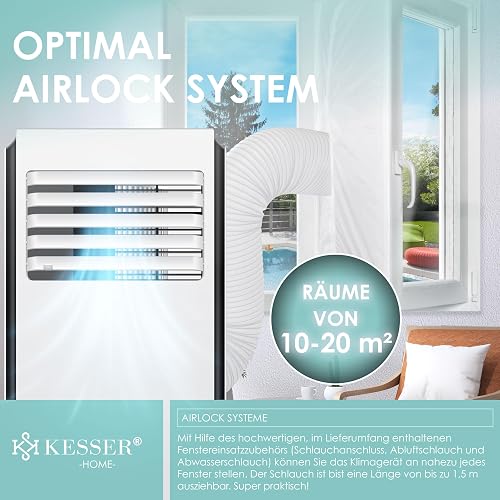 KESSER® Klimaanlage Mobiles Klimagerät 4in1 kühlen | Luftentfeuchter lüften | Ventilator 9000 BTU/h 1005W | Mobil Klima mit Montagematerial, Fernbedienung & Timer | Nachtmodus & 360° Rollen - 5