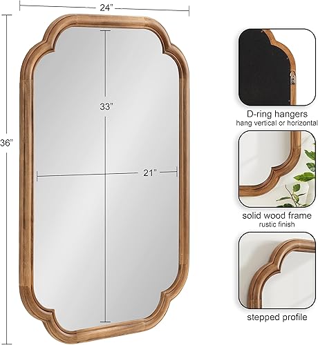 Miniatura 2 de Kate and Laurel Glenby - Espejo de pared festoneado de transición, 24 x 36, marrón rústico, espejo de baño de madera con perfil de marco redondeado