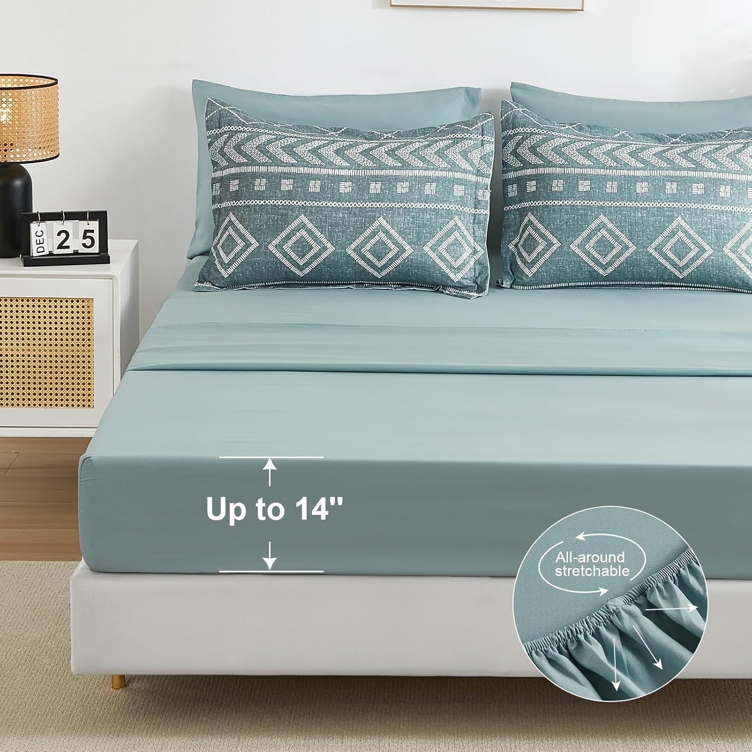 Yiran Boho Aztec Comforter Set Queen Size, Grayish Blue Comforter Bedding Set, 7 Piece Bed in a Bag, Soft Microfiber Bohemian Striped Complete Bedding Set with Sheets for All Season - Image 7