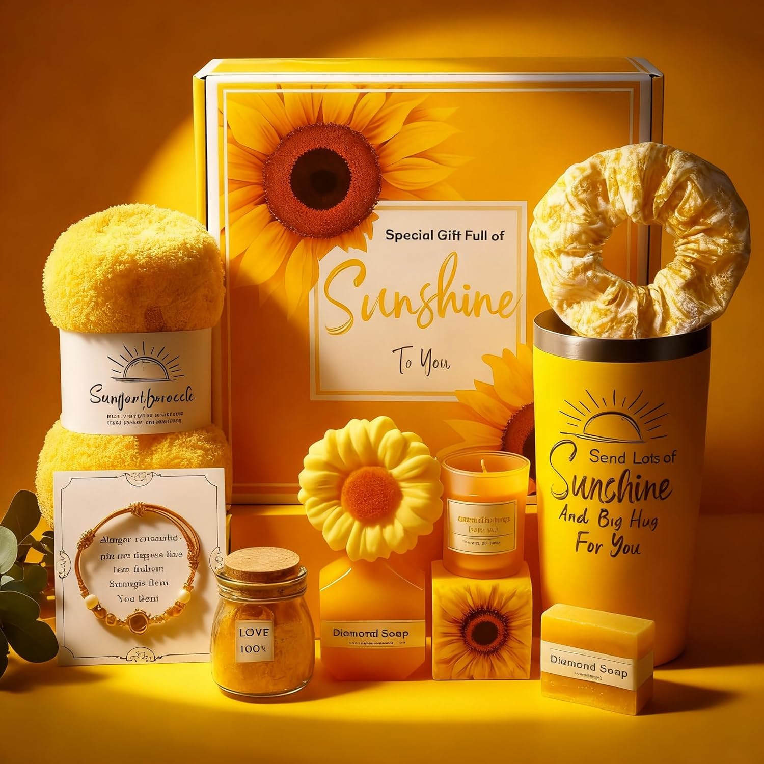 Sunshine Gift Basket for Women – 10pcs Birthday Gifts for Women, Best Friend Cheer Up Box, Get Well Soon Care Package, Thinking of You Gifts for Mom, Sister, Friend (Sunflower - 10 PCS)