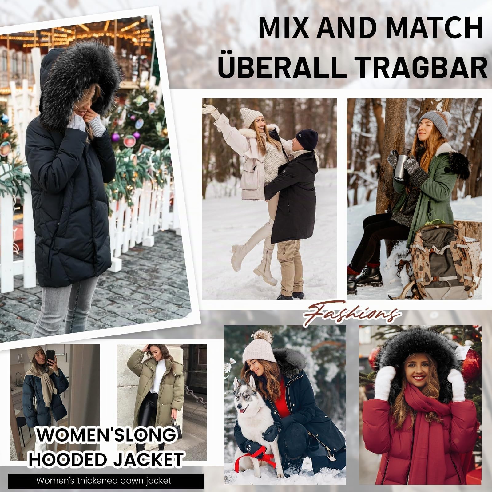 Damen Wintermantel Lang Steppmantel mit Kapuze Winterjacke Warm Parka Damen-Jacken Puffer Mantel Winter Hooded Jacket Kapuzenjacke Winterparka mit Taschen