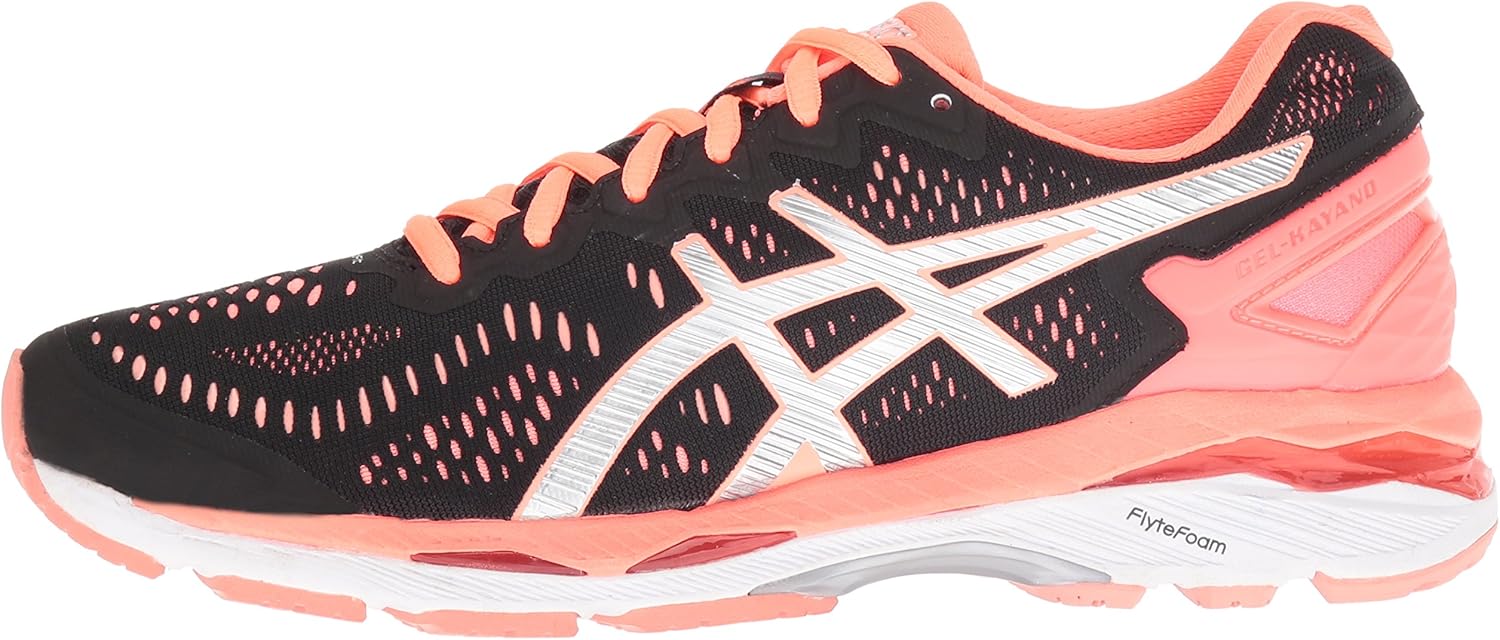 ASICS Women's Gel-Kayano 23 Running Shoes 6 Black/Silver/Flash Coral