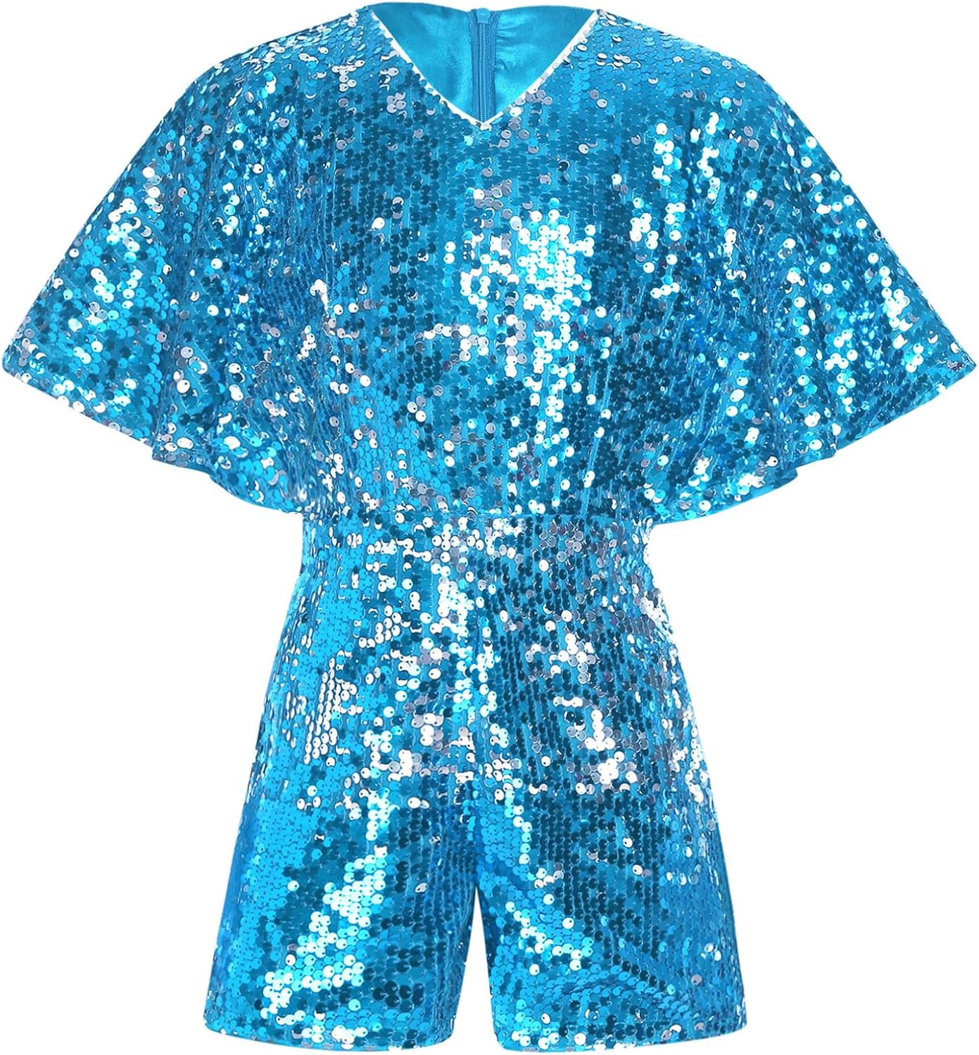 YiZYiF Girl Cap Sleeve Sequin Romper Shiny V Neck Shorts Jumpsuit Dance Outfits Glitters One Piece Overalls