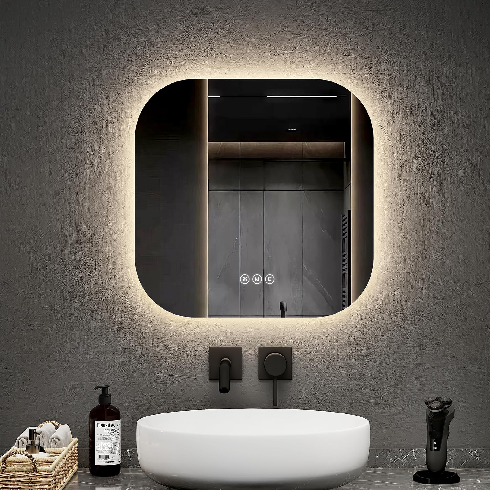 EMKE Miroir Salle de Bain Rond avec Eclairage 60 cm,Cadre Noir et bandoulière réglable,3 Couleurs de Lumière Dimmables,Miroir Lumineux Salle de Bain Fonction Mémoire EMKE Miroir Salle de Bain Rond avec Eclairage 60 cm,Cadre Noir et bandoulière réglable,3 Couleurs de Lumière Dimmables,Miroir Lumineux Salle de Bain Fonction Mémoire