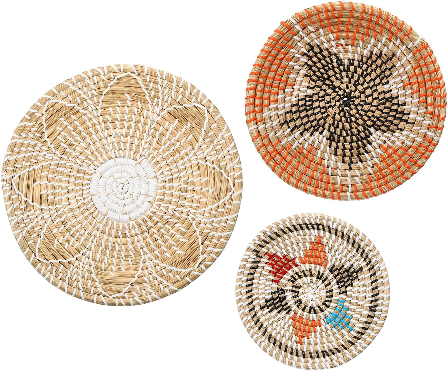 uxcell Baskets for Wall Decor, Bohemian Woven Wall Basket Decor Set, Straw Wall Decor, Wall Hanging Decor, Wicker Wall Decor (3pcs)