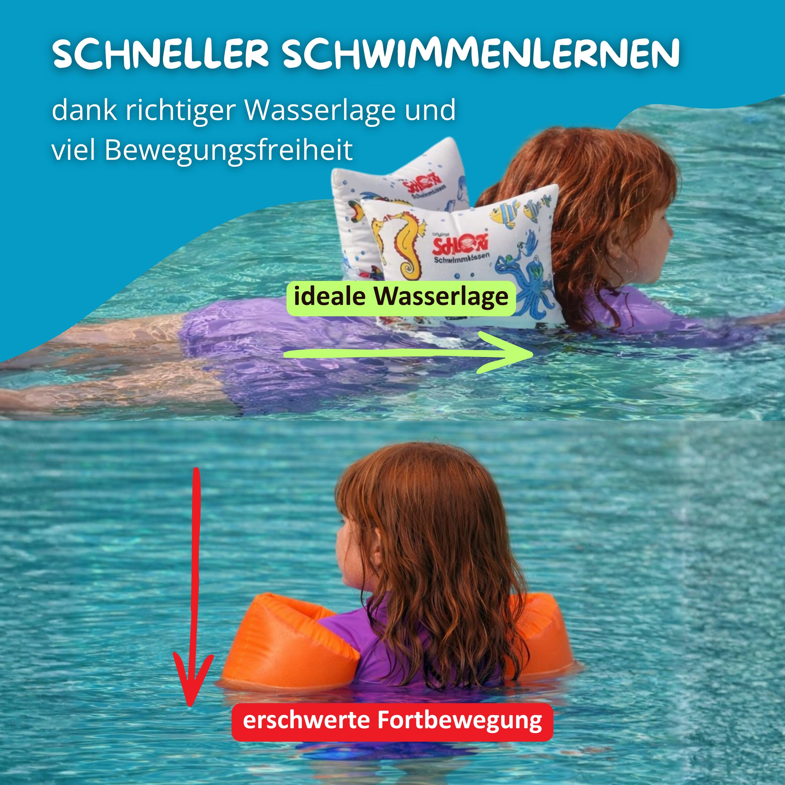 Schlori Schwimmkissen mit Schnalle, Schwimmlernhilfe für Kinder 11-60 kg, 100% Baumwolle, TÜV GS Geprüft