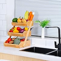 Vista 2 de Fruit Basket, 3 Tier Bamboo Fruit Bowl for Kitchen, Stand Storage Holder, Heavy Duty/Large Capacity for Fruit, Vegetables Countertop Organizer