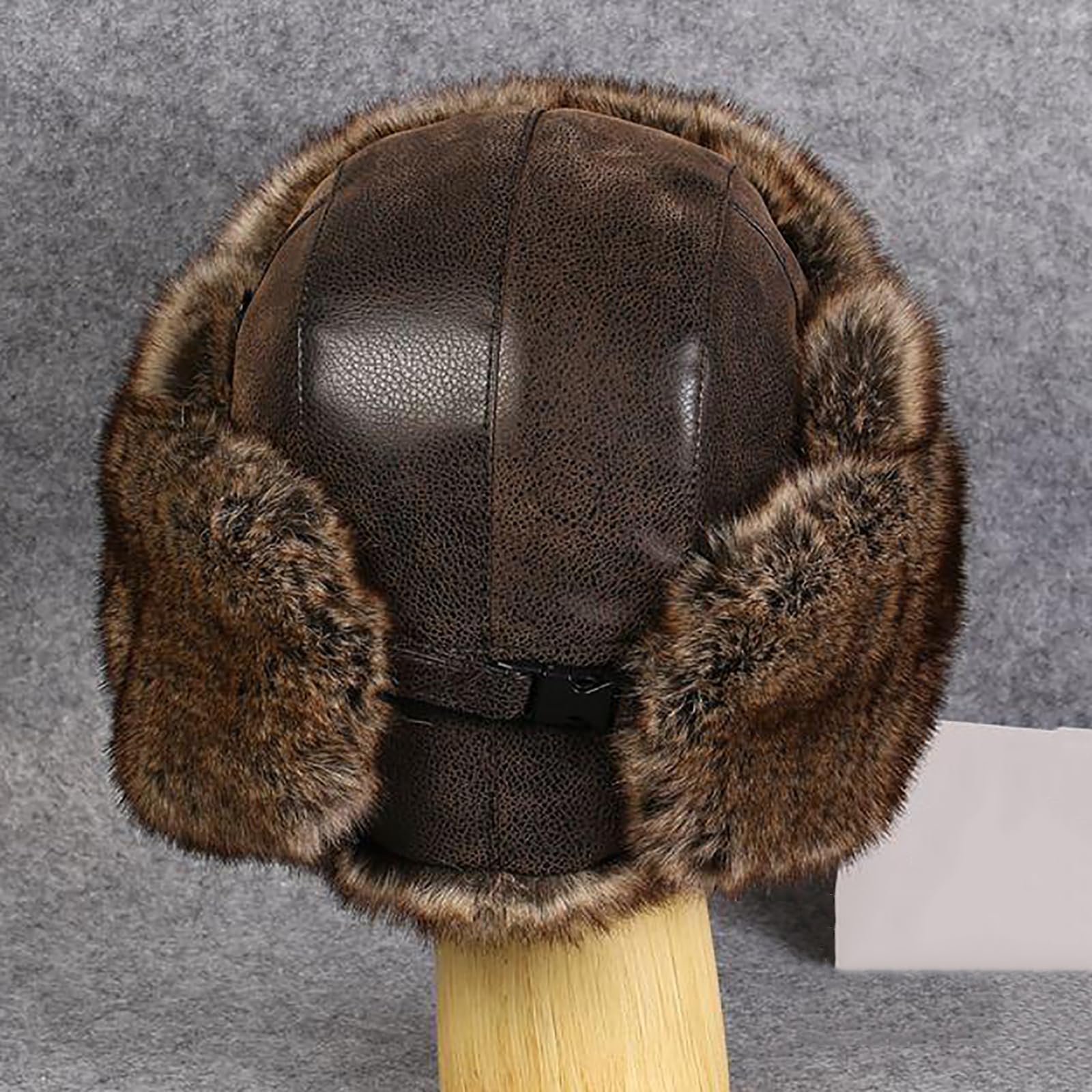 Cappello Aviatore Pelle Unisex Caldo Antivento Berretto Cappelli Russo Invernale(Size:56cm/22.0in,Color:Nero-A)