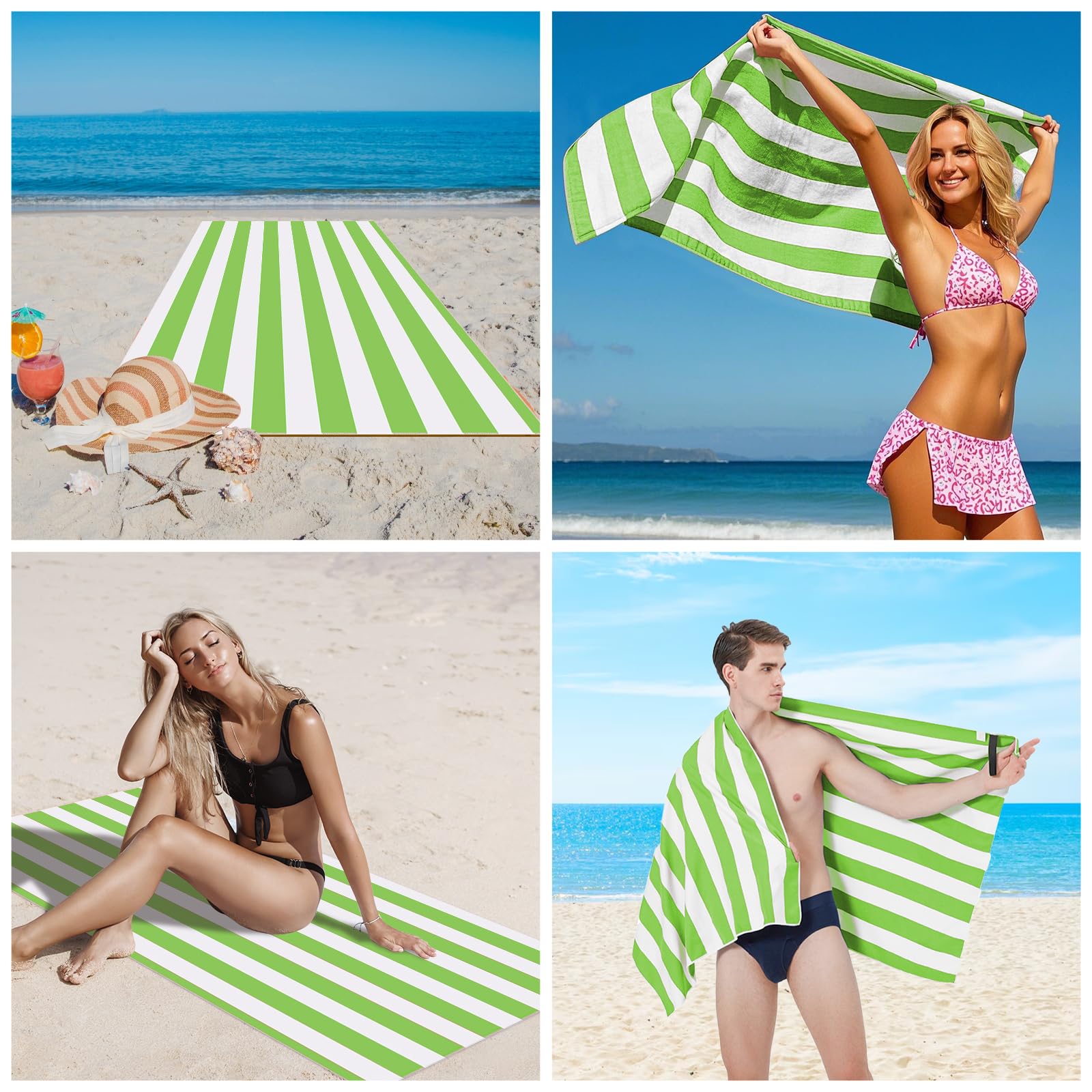 Zusentee Telo Mare Microfibra, Asciugamano da Spiaggia 180x90 cm Asciugatura Rapida, Telo Mare Antisabbia Morbido e Leggero,Adatto per Yoga in Spiaggia Nuoto,Verde