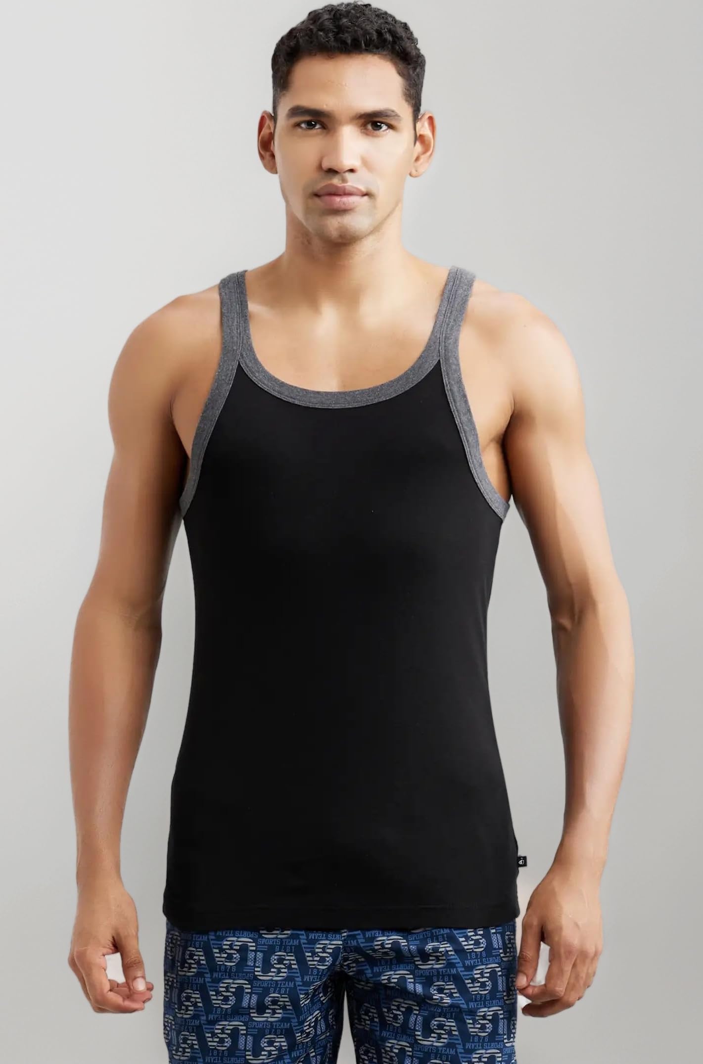 US27 Men's Super Combed Cotton Rib Slim Fit Square Neckline Gym Vest