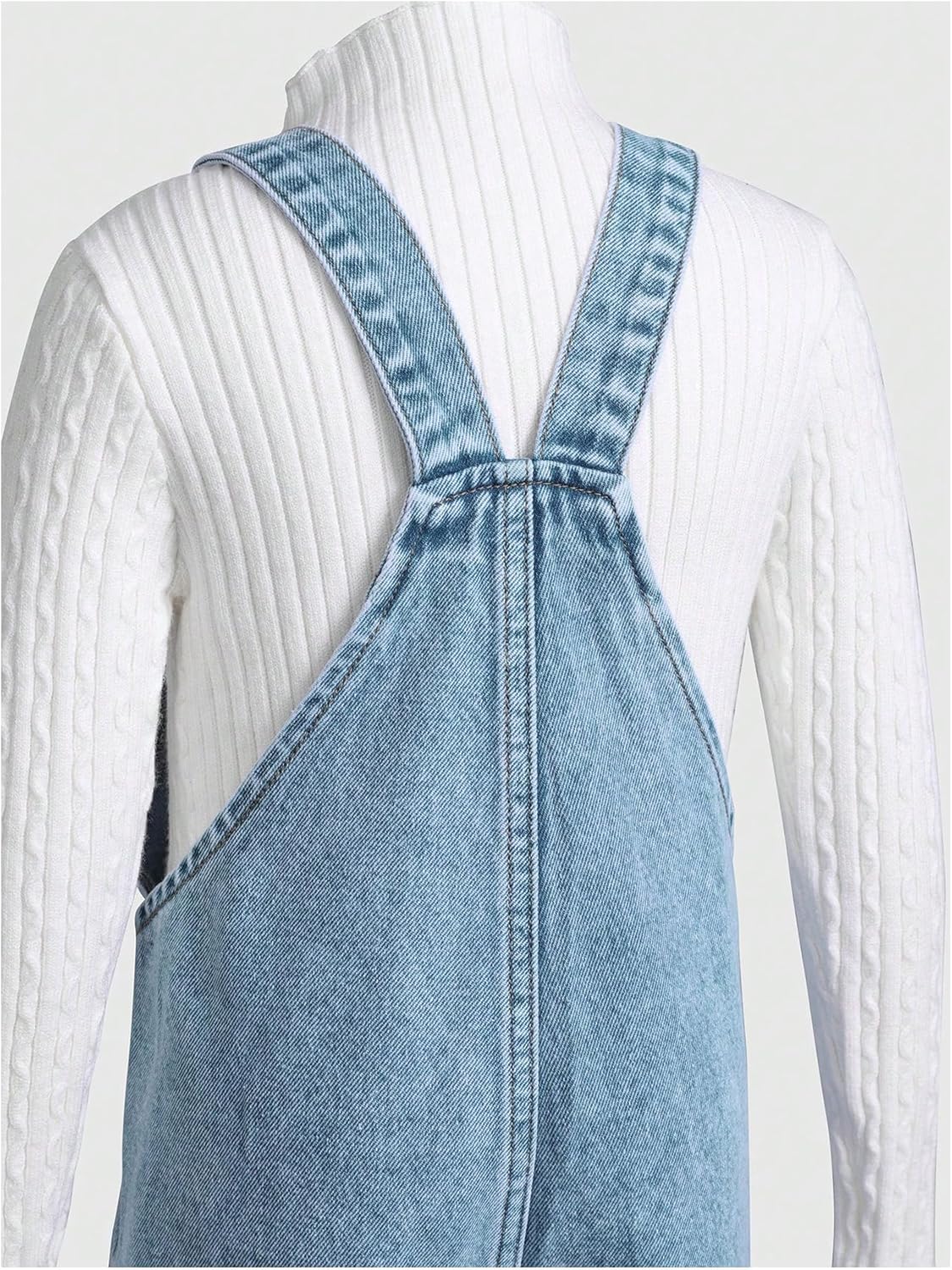 RoseSeek Toddler Girls' Vintage Floral Heart Graphic Denim Jumpsuit Baggy Wide Leg Jeans Overall with Pockets